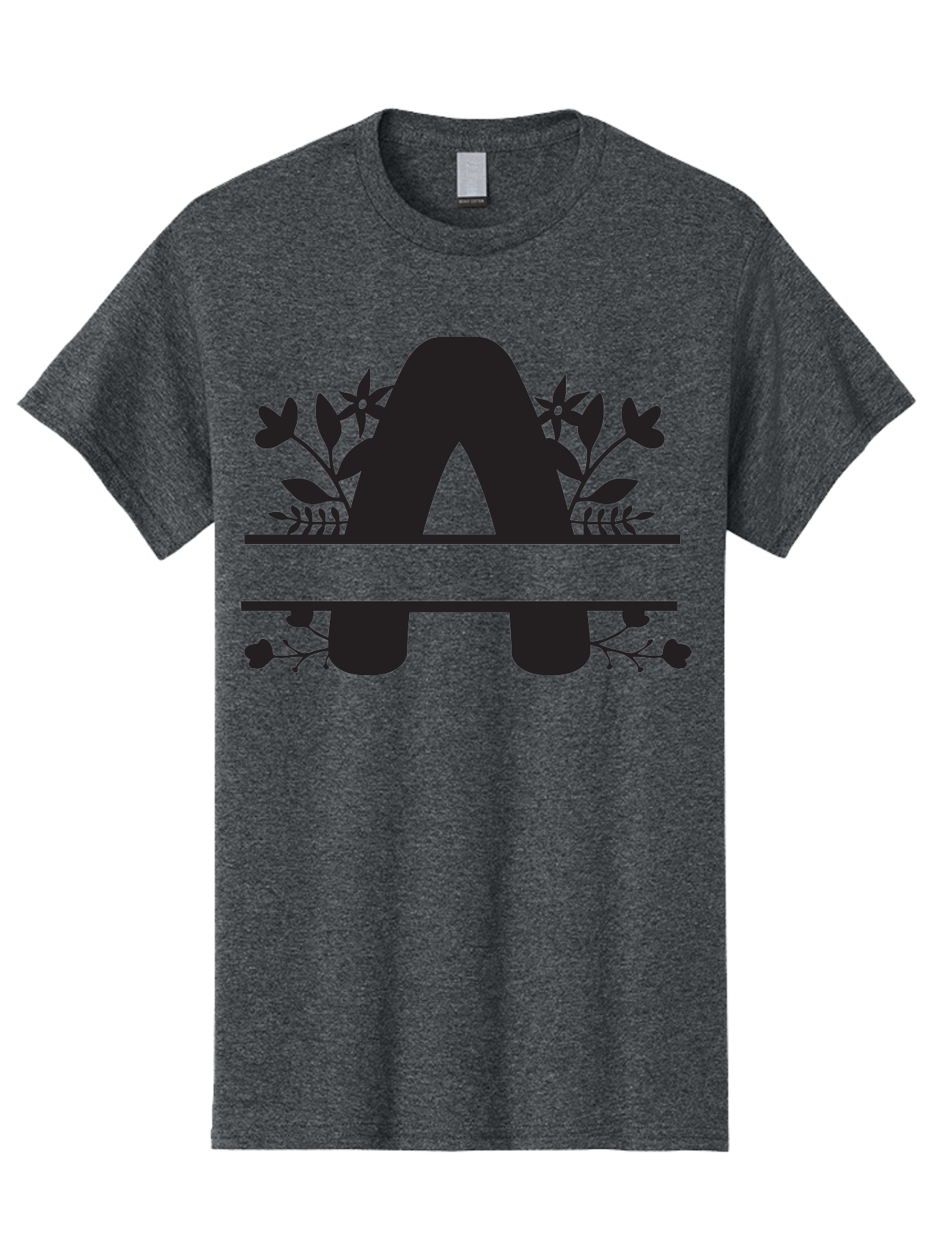 Capital-Letter-A Men'S Graphic Tee, 100% Cotton, Comfortable Casual Summer Wear, Machine Washable, Letter A, Floral Designs, Botanical Elements, Leaves, Flowers, Black Silhouette, Elegant Typography, Decorative Accents, Minimalist Style, Aac568 17
