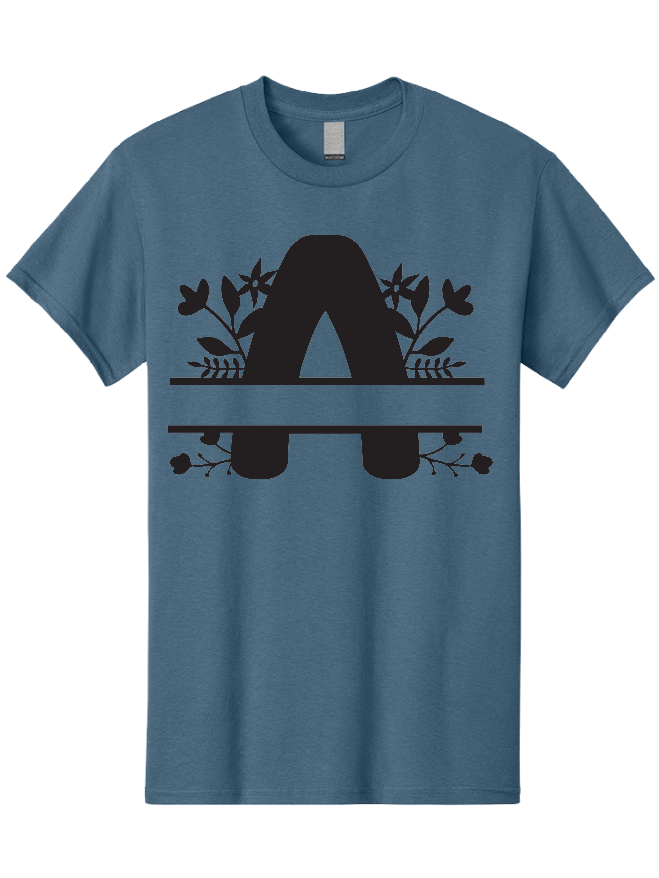 Capital-Letter-A Men'S Graphic Tee, 100% Cotton, Comfortable Casual Summer Wear, Machine Washable, Letter A, Floral Designs, Botanical Elements, Leaves, Flowers, Black Silhouette, Elegant Typography, Decorative Accents, Minimalist Style, Aac568 29