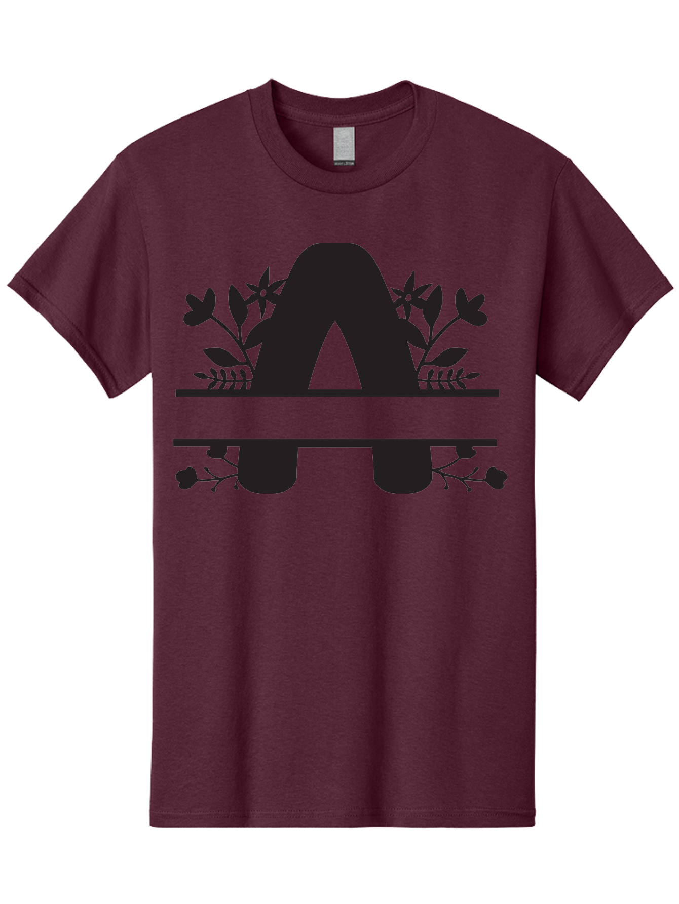 Capital-Letter-A Men'S Graphic Tee, 100% Cotton, Comfortable Casual Summer Wear, Machine Washable, Letter A, Floral Designs, Botanical Elements, Leaves, Flowers, Black Silhouette, Elegant Typography, Decorative Accents, Minimalist Style, Aac568 21