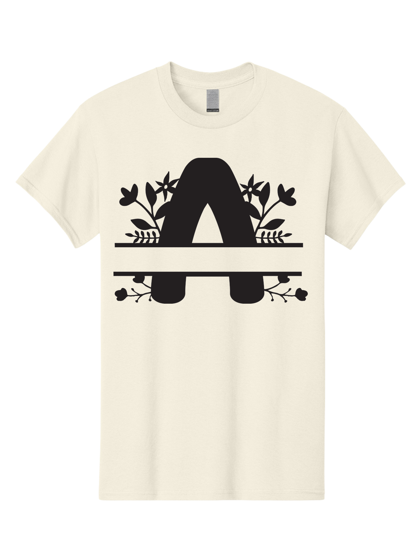 Capital-Letter-A Men'S Graphic Tee, 100% Cotton, Comfortable Casual Summer Wear, Machine Washable, Letter A, Floral Designs, Botanical Elements, Leaves, Flowers, Black Silhouette, Elegant Typography, Decorative Accents, Minimalist Style, Aac568 23