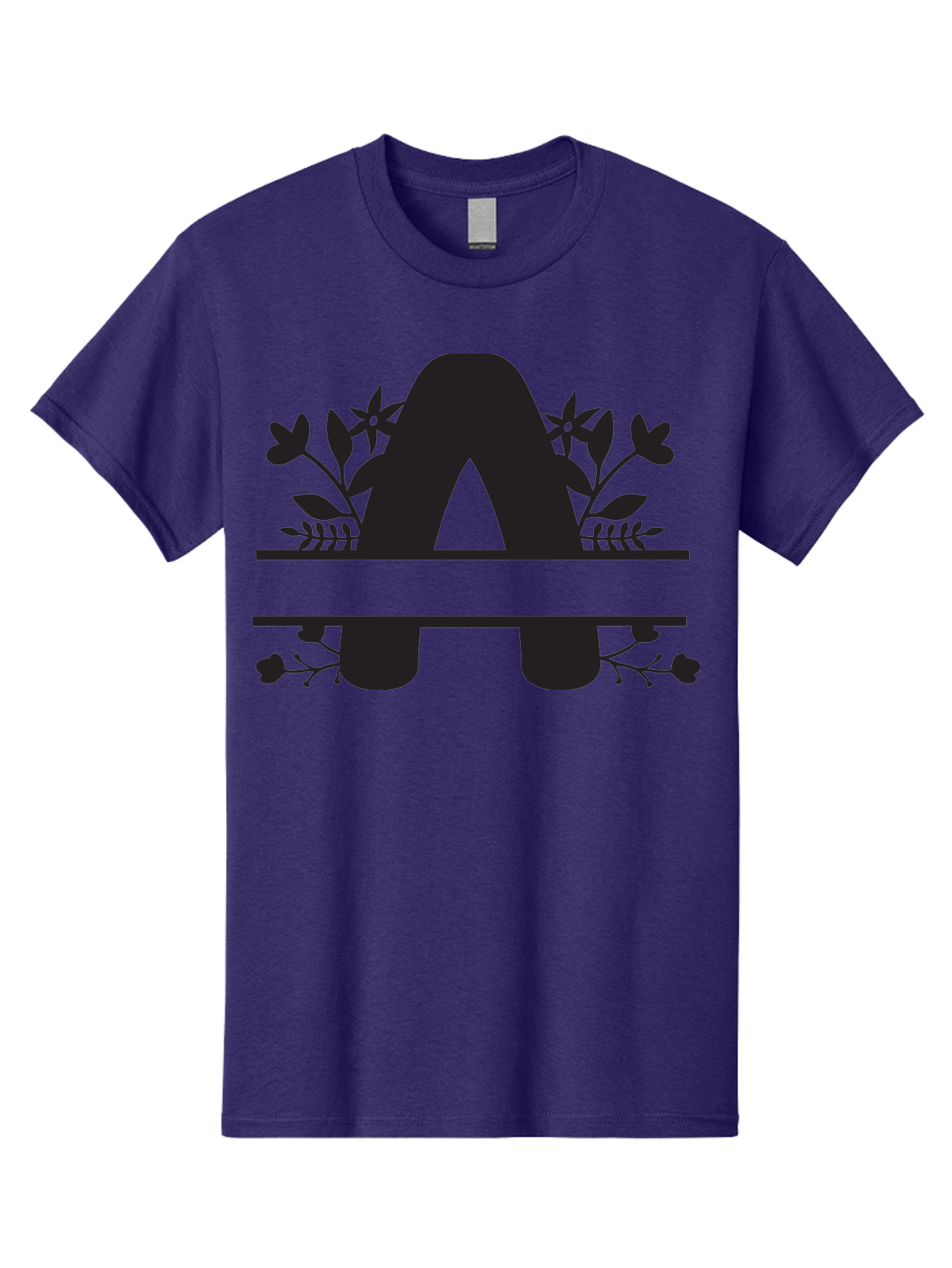 Capital-Letter-A Men'S Graphic Tee, 100% Cotton, Comfortable Casual Summer Wear, Machine Washable, Letter A, Floral Designs, Botanical Elements, Leaves, Flowers, Black Silhouette, Elegant Typography, Decorative Accents, Minimalist Style, Aac568 25