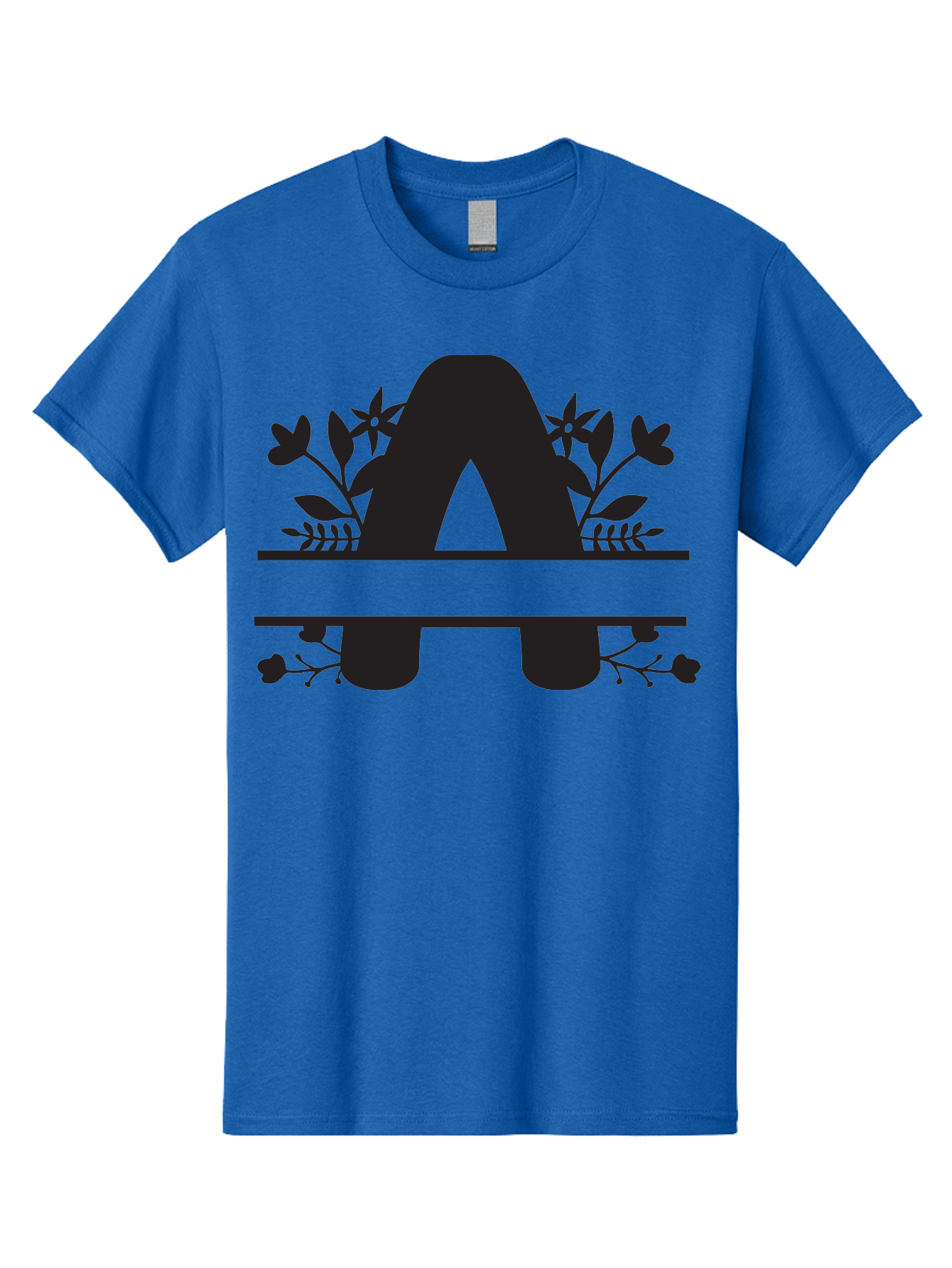 Capital-Letter-A Men'S Graphic Tee, 100% Cotton, Comfortable Casual Summer Wear, Machine Washable, Letter A, Floral Designs, Botanical Elements, Leaves, Flowers, Black Silhouette, Elegant Typography, Decorative Accents, Minimalist Style, Aac568 5