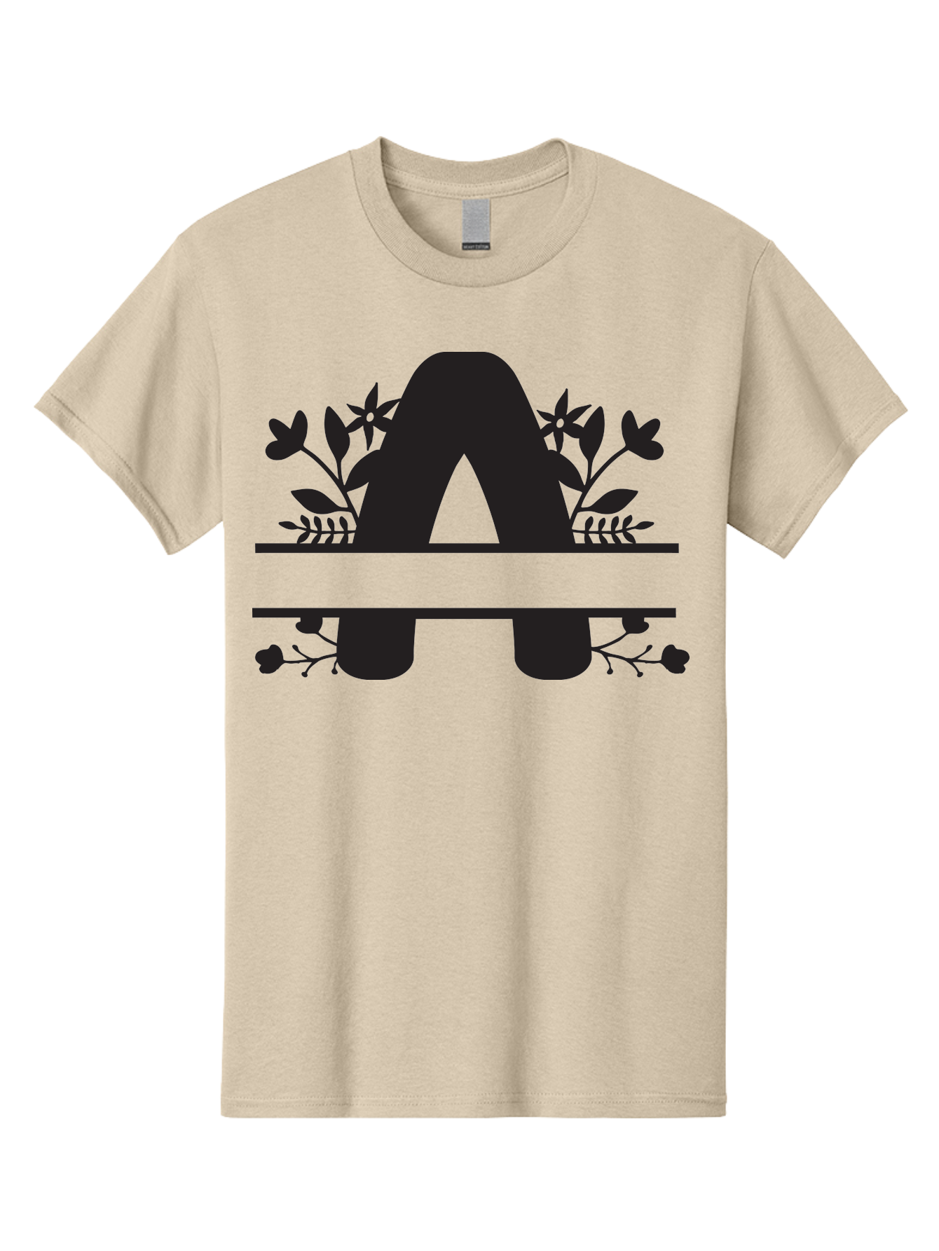 Capital-Letter-A Men'S Graphic Tee, 100% Cotton, Comfortable Casual Summer Wear, Machine Washable, Letter A, Floral Designs, Botanical Elements, Leaves, Flowers, Black Silhouette, Elegant Typography, Decorative Accents, Minimalist Style, Aac568 7