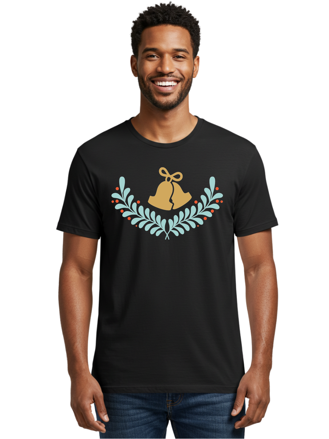 Christmas-Bells-1 Men'S Graphic Tee, 100% Cotton, Comfortable Casual Summer Wear, Machine Washable, Christmas Bells, Festive Wreath, Holiday Decorations, Orange Bells, White Leaves, Red Berries, Seasonal Decor, Winter Wonderland, Holiday Cheer Aac577 18