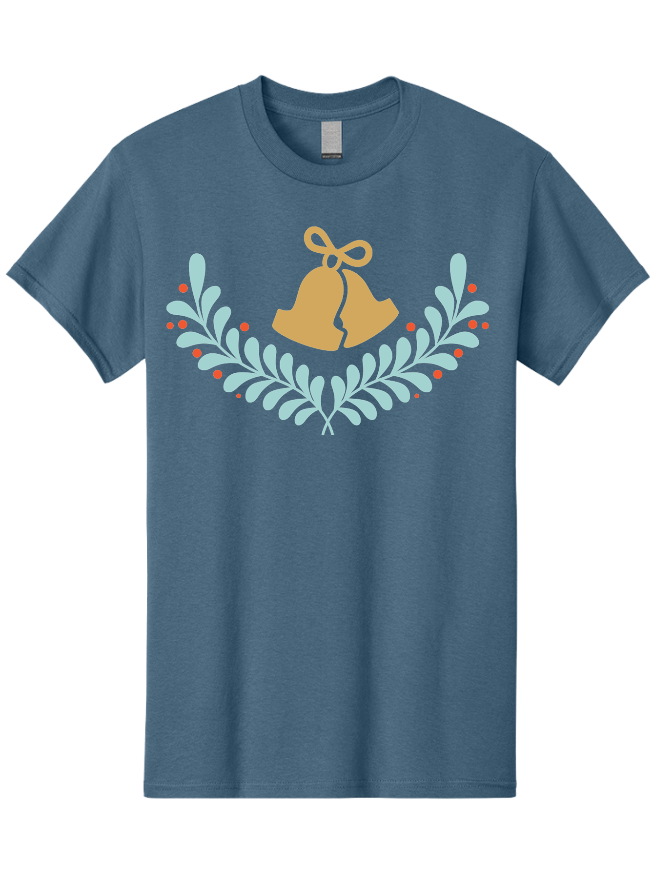 Christmas-Bells-1 Men'S Graphic Tee, 100% Cotton, Comfortable Casual Summer Wear, Machine Washable, Christmas Bells, Festive Wreath, Holiday Decorations, Orange Bells, White Leaves, Red Berries, Seasonal Decor, Winter Wonderland, Holiday Cheer Aac577 19