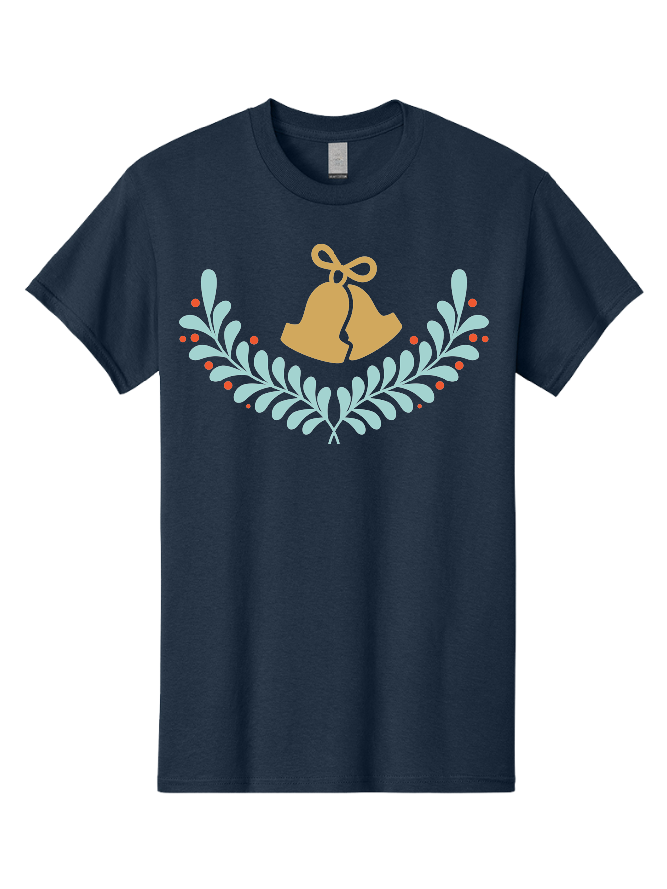 Christmas-Bells-1 Men'S Graphic Tee, 100% Cotton, Comfortable Casual Summer Wear, Machine Washable, Christmas Bells, Festive Wreath, Holiday Decorations, Orange Bells, White Leaves, Red Berries, Seasonal Decor, Winter Wonderland, Holiday Cheer Aac577 15