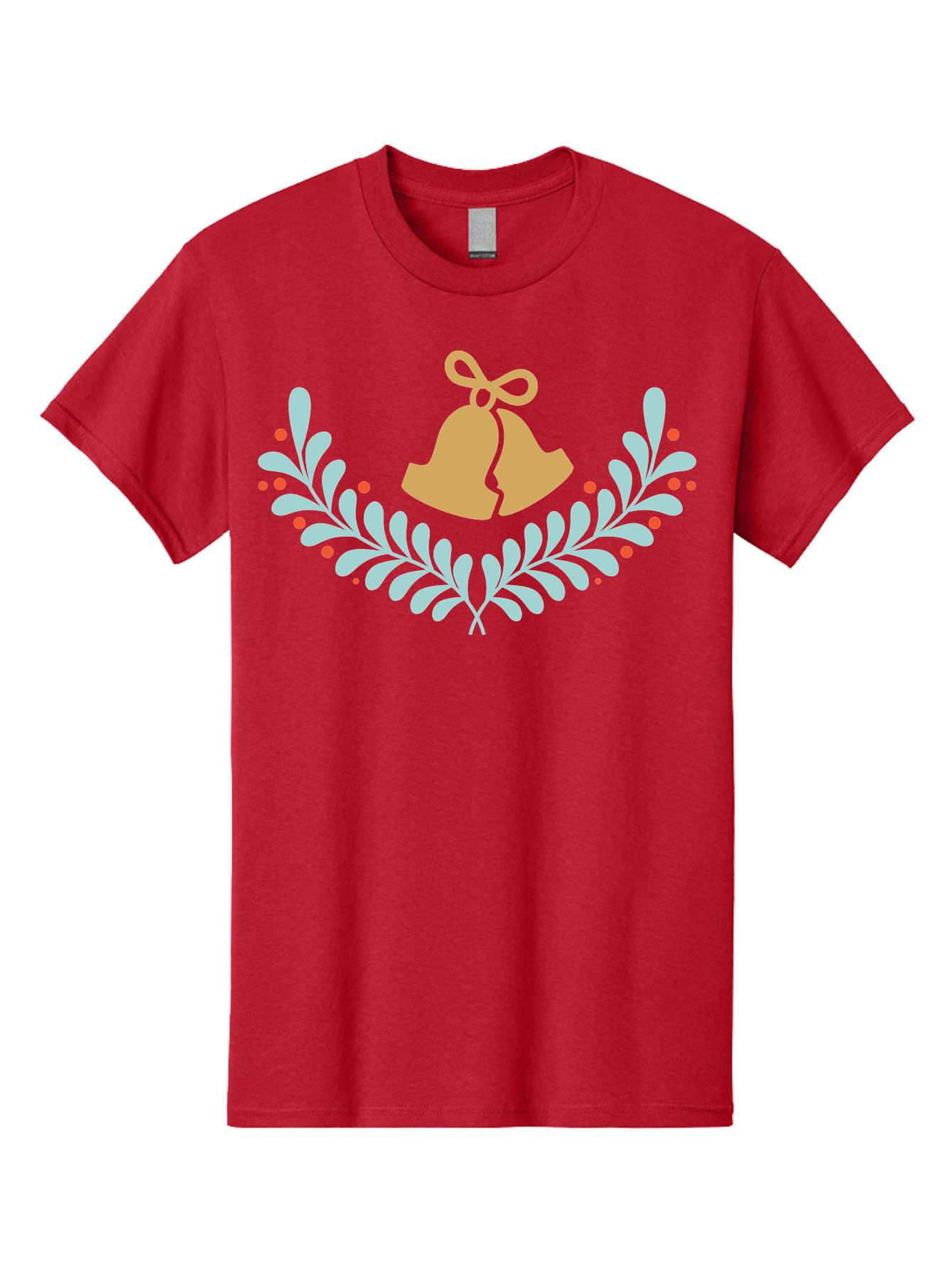 Christmas-Bells-1 Men'S Graphic Tee, 100% Cotton, Comfortable Casual Summer Wear, Machine Washable, Christmas Bells, Festive Wreath, Holiday Decorations, Orange Bells, White Leaves, Red Berries, Seasonal Decor, Winter Wonderland, Holiday Cheer Aac577 25