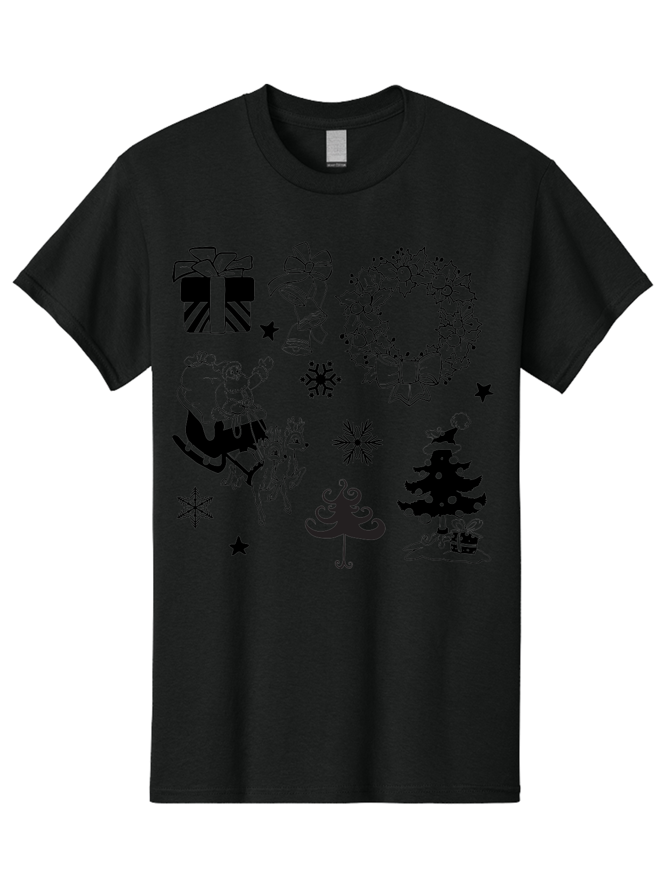 Christmas-Elements Men'S Graphic Tee, 100% Cotton, Comfortable Casual Summer Wear, Machine Washable, Santa Claus, Reindeer, Christmas Tree, Wreath, Gifts, Bows, Snowflakes, Stars, Festive Decorations, Holiday Graphics, Christmas Illustrations, Aac580 13