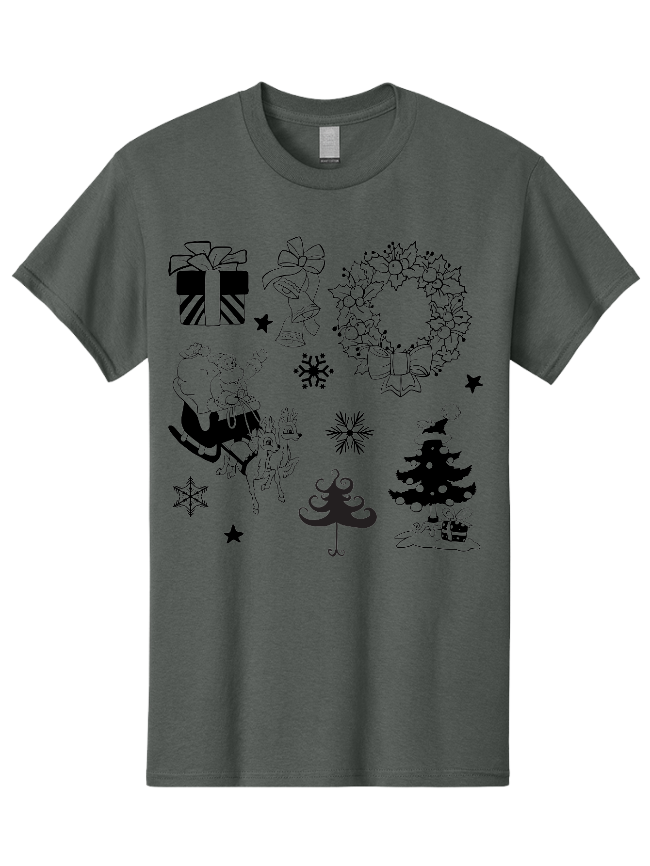 Christmas-Elements Men'S Graphic Tee, 100% Cotton, Comfortable Casual Summer Wear, Machine Washable, Santa Claus, Reindeer, Christmas Tree, Wreath, Gifts, Bows, Snowflakes, Stars, Festive Decorations, Holiday Graphics, Christmas Illustrations, Aac580 19