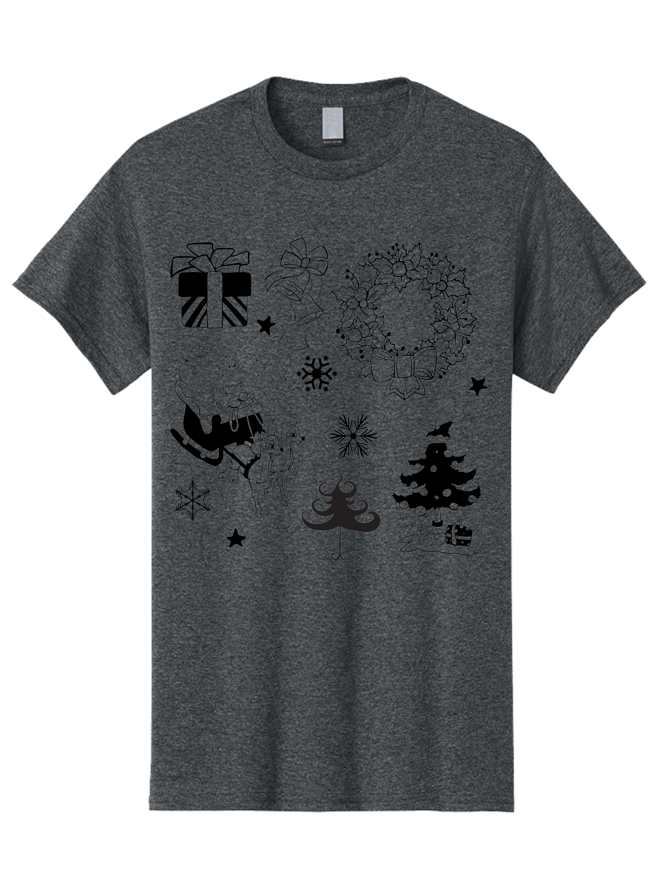 Christmas-Elements Men'S Graphic Tee, 100% Cotton, Comfortable Casual Summer Wear, Machine Washable, Santa Claus, Reindeer, Christmas Tree, Wreath, Gifts, Bows, Snowflakes, Stars, Festive Decorations, Holiday Graphics, Christmas Illustrations, Aac580 3
