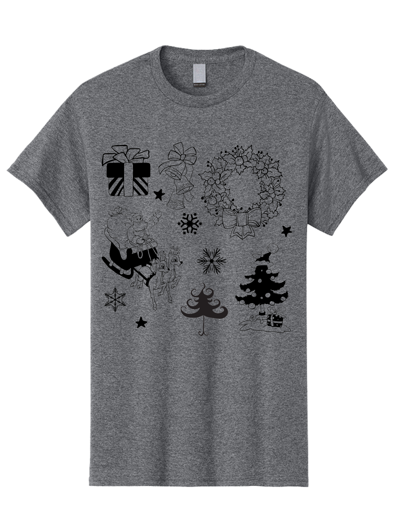 Christmas-Elements Men'S Graphic Tee, 100% Cotton, Comfortable Casual Summer Wear, Machine Washable, Santa Claus, Reindeer, Christmas Tree, Wreath, Gifts, Bows, Snowflakes, Stars, Festive Decorations, Holiday Graphics, Christmas Illustrations, Aac580 23