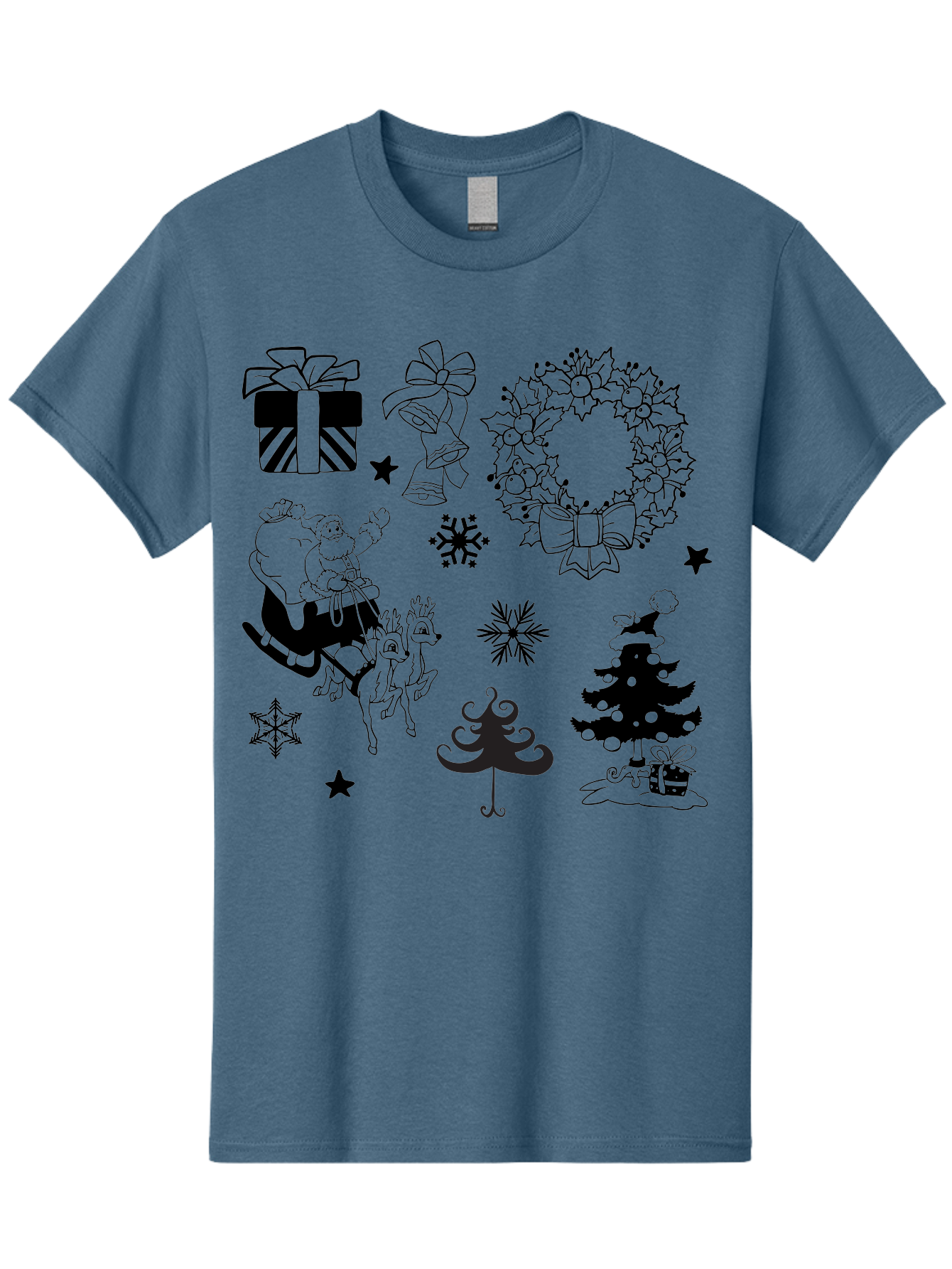 Christmas-Elements Men'S Graphic Tee, 100% Cotton, Comfortable Casual Summer Wear, Machine Washable, Santa Claus, Reindeer, Christmas Tree, Wreath, Gifts, Bows, Snowflakes, Stars, Festive Decorations, Holiday Graphics, Christmas Illustrations, Aac580 11