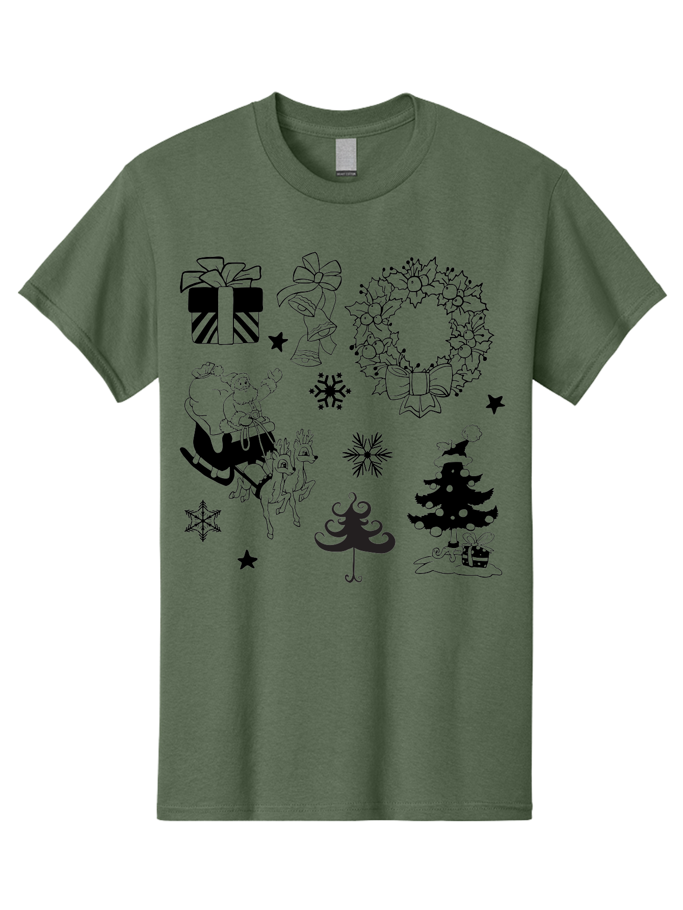 Christmas-Elements Men'S Graphic Tee, 100% Cotton, Comfortable Casual Summer Wear, Machine Washable, Santa Claus, Reindeer, Christmas Tree, Wreath, Gifts, Bows, Snowflakes, Stars, Festive Decorations, Holiday Graphics, Christmas Illustrations, Aac580 25