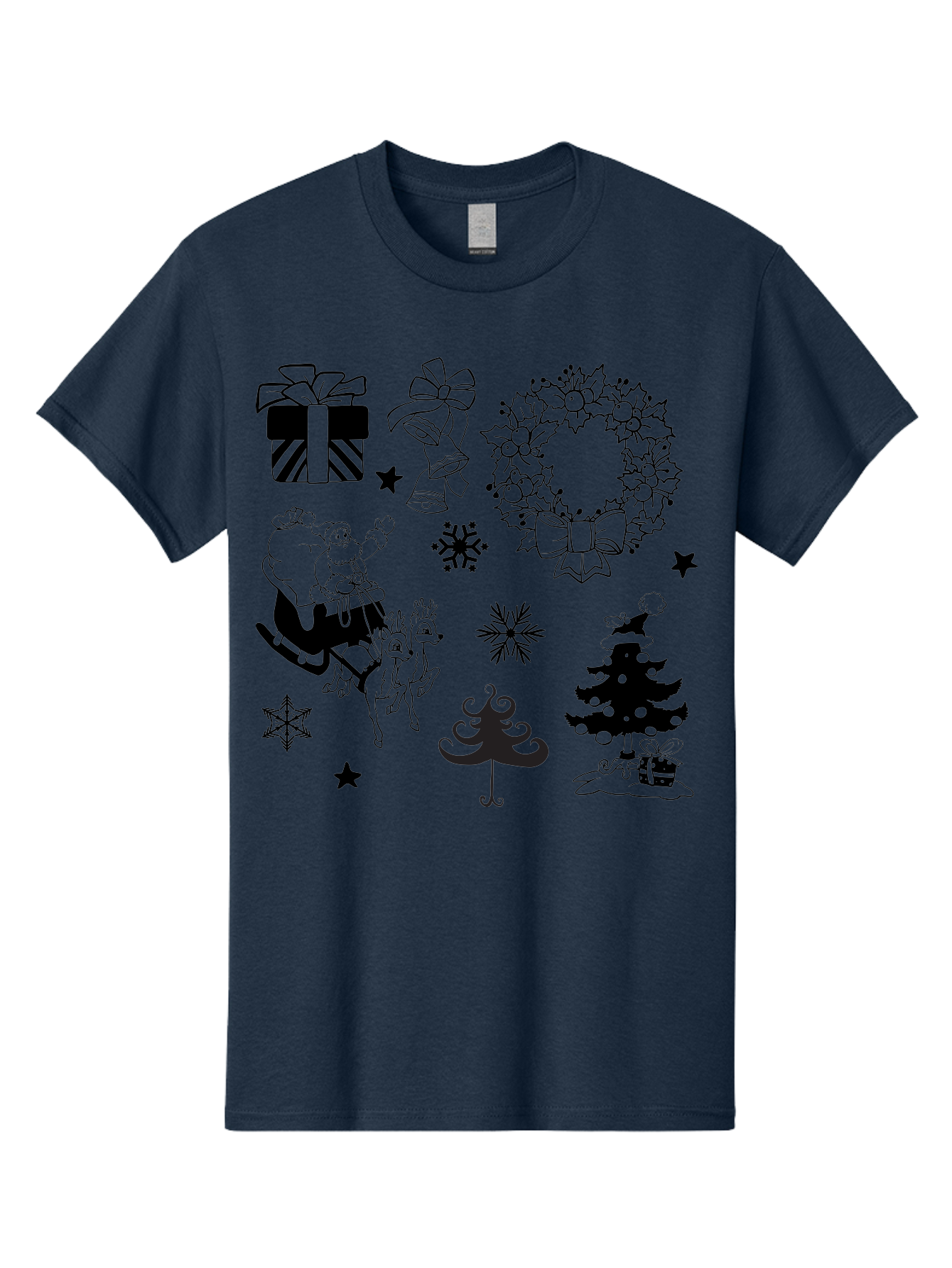 Christmas-Elements Men'S Graphic Tee, 100% Cotton, Comfortable Casual Summer Wear, Machine Washable, Santa Claus, Reindeer, Christmas Tree, Wreath, Gifts, Bows, Snowflakes, Stars, Festive Decorations, Holiday Graphics, Christmas Illustrations, Aac580 27