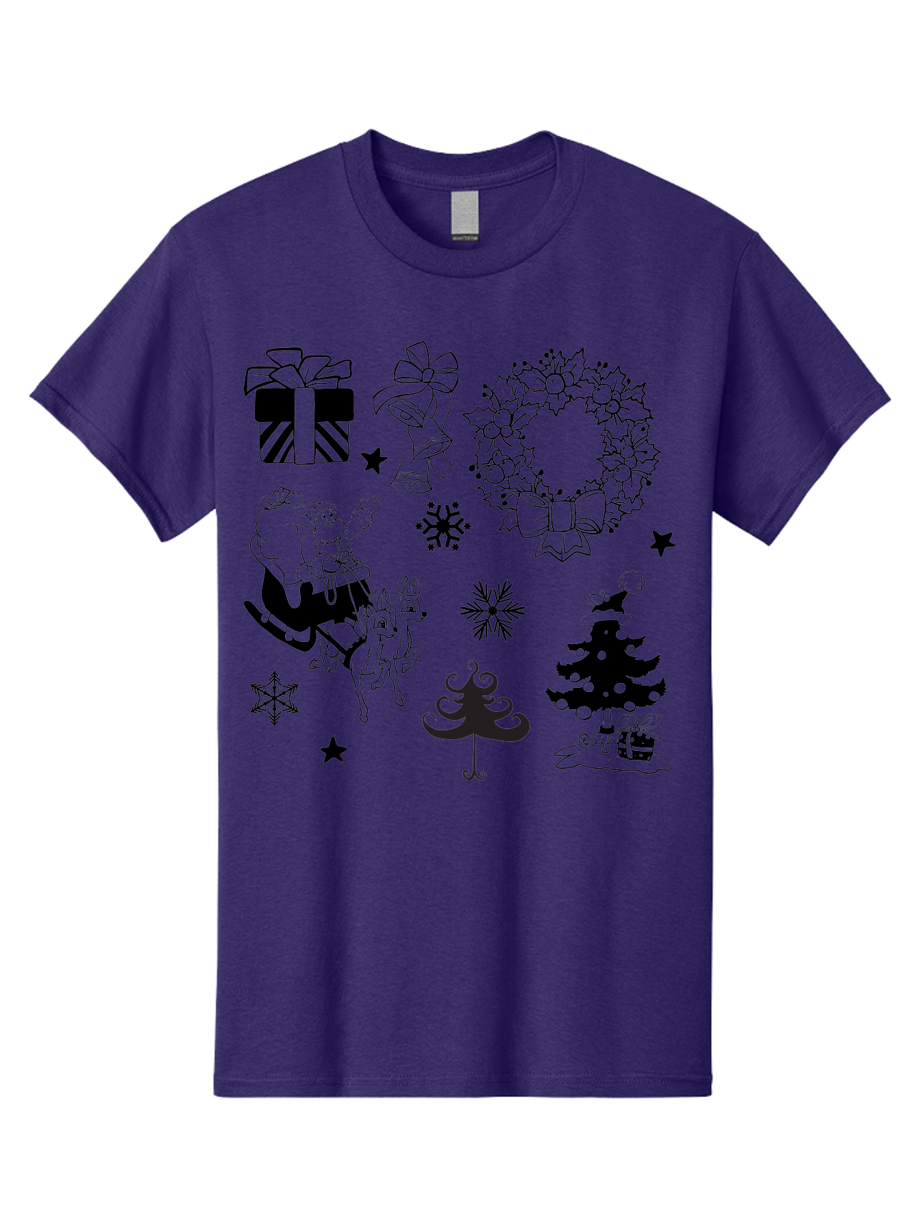 Christmas-Elements Men'S Graphic Tee, 100% Cotton, Comfortable Casual Summer Wear, Machine Washable, Santa Claus, Reindeer, Christmas Tree, Wreath, Gifts, Bows, Snowflakes, Stars, Festive Decorations, Holiday Graphics, Christmas Illustrations, Aac580 29