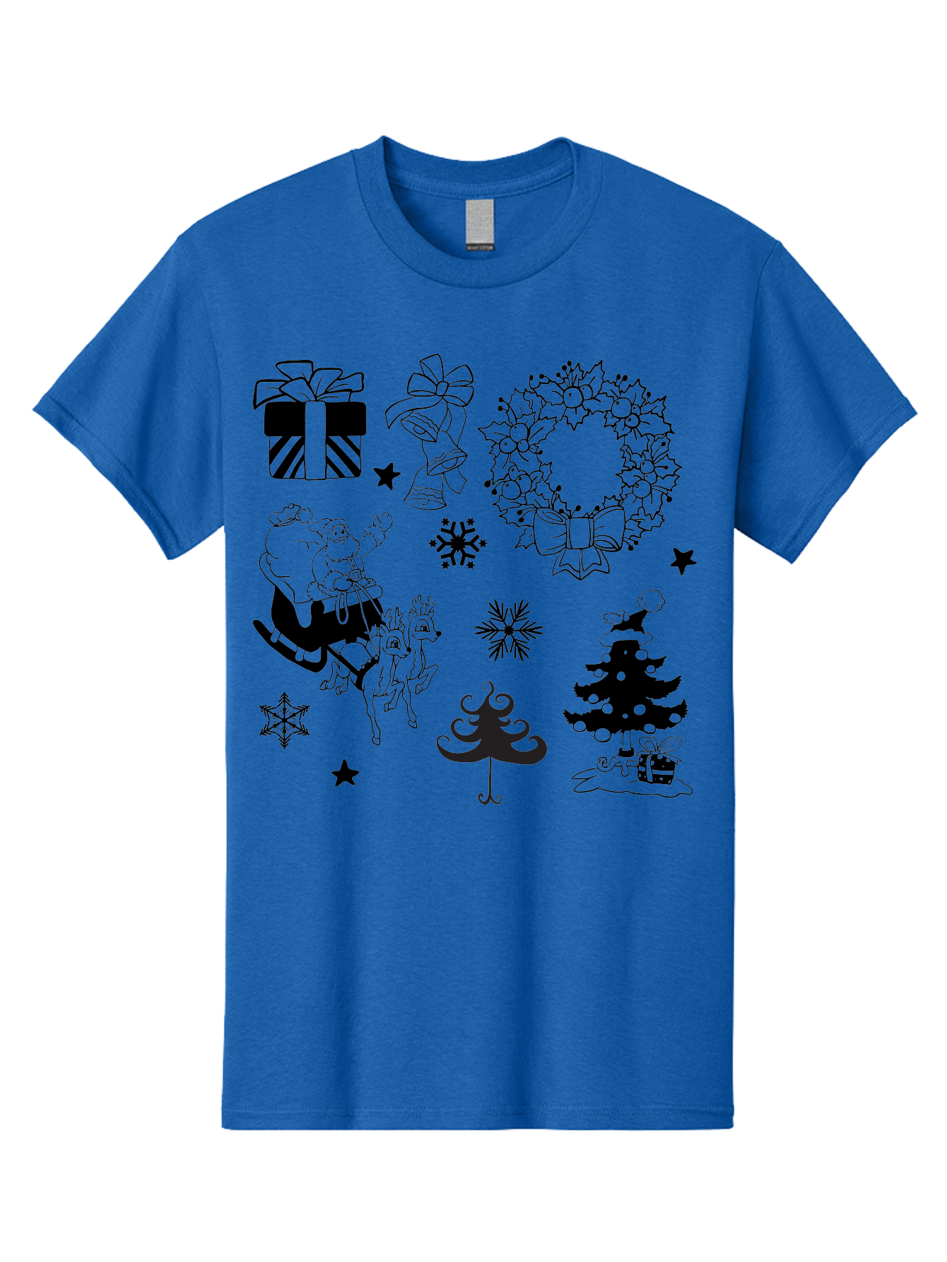 Christmas-Elements Men'S Graphic Tee, 100% Cotton, Comfortable Casual Summer Wear, Machine Washable, Santa Claus, Reindeer, Christmas Tree, Wreath, Gifts, Bows, Snowflakes, Stars, Festive Decorations, Holiday Graphics, Christmas Illustrations, Aac580 15