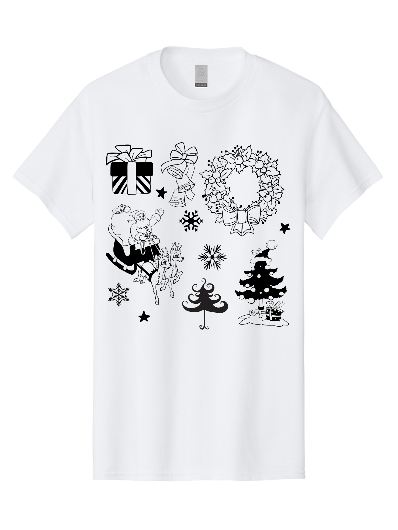 Christmas-Elements Men'S Graphic Tee, 100% Cotton, Comfortable Casual Summer Wear, Machine Washable, Santa Claus, Reindeer, Christmas Tree, Wreath, Gifts, Bows, Snowflakes, Stars, Festive Decorations, Holiday Graphics, Christmas Illustrations, Aac580 21