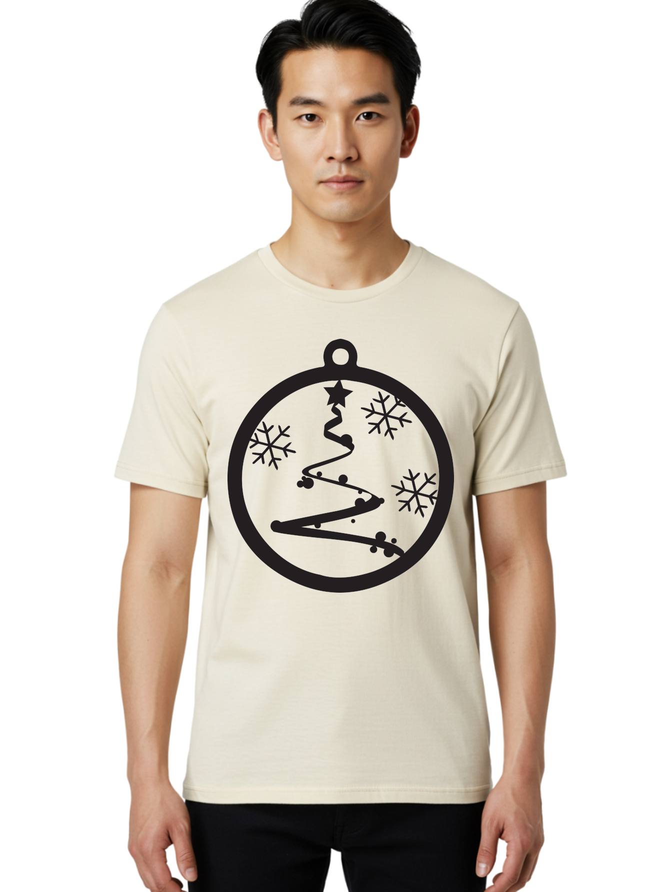 Christmas-Ornament-1 Men'S Graphic Tee, 100% Cotton, Comfortable Casual Summer Wear, Machine Washable, Christmas Tree, Snowflakes, Winter Decoration, Festive Symbol, Holiday Ornaments, Christmas Decor, Tree Silhouette, Star On Top, Aac582 16