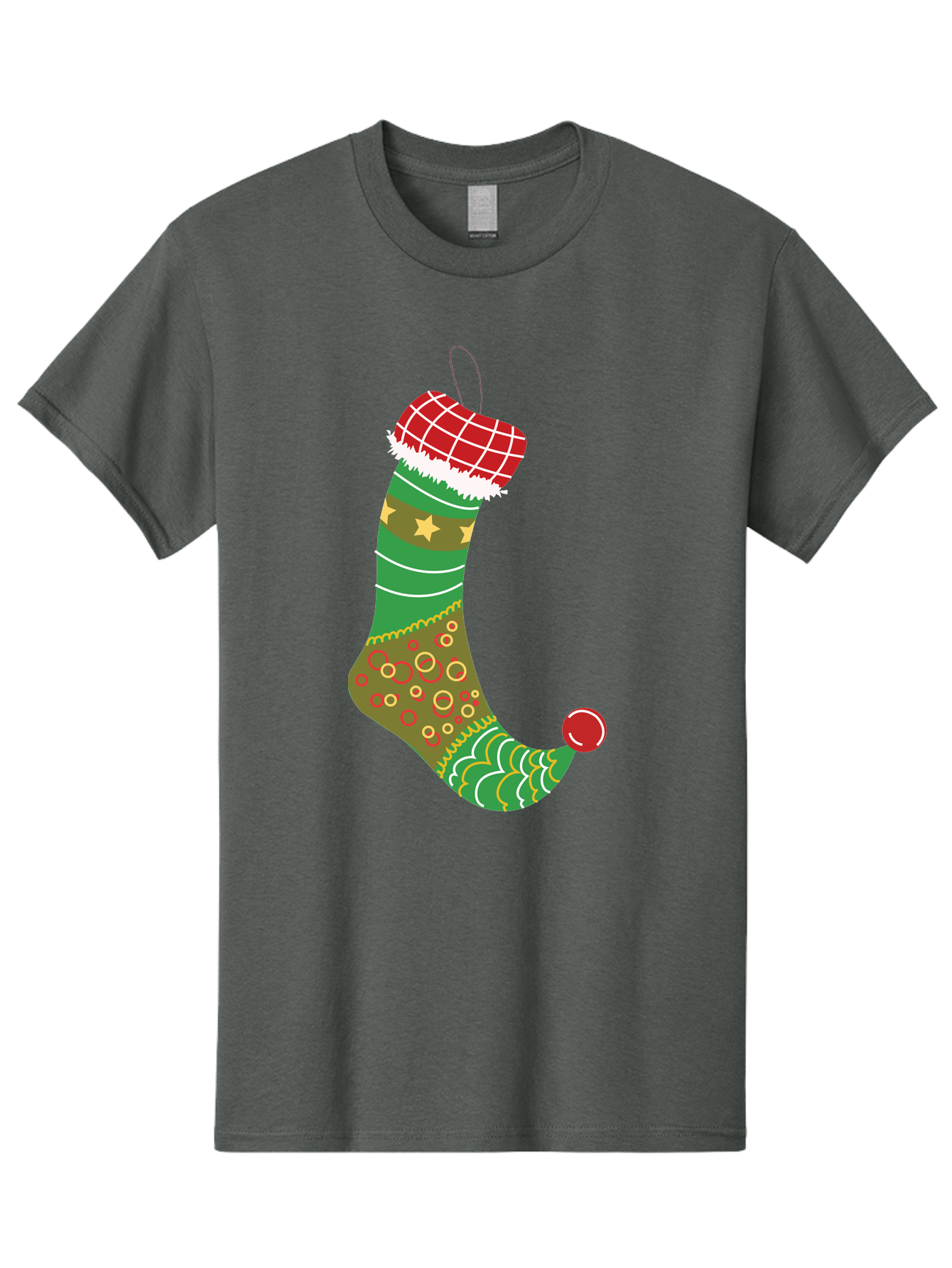 Christmas-Stocking-1 Men'S Graphic Tee, 100% Cotton, Comfortable Casual Summer Wear, Machine Washable, Christmas Stocking, Holiday Decoration, Festive Colors, Red And Green Stripes, Gold Stars, Hanging Ornament, Holly Jolly, Santa Claus, Aac585 23
