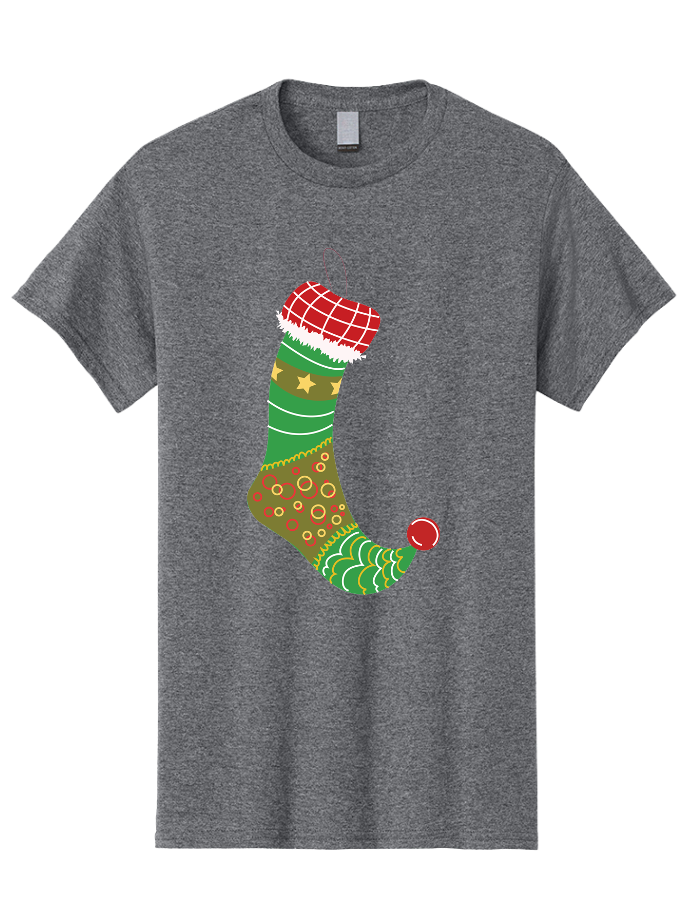 Christmas-Stocking-1 Men'S Graphic Tee, 100% Cotton, Comfortable Casual Summer Wear, Machine Washable, Christmas Stocking, Holiday Decoration, Festive Colors, Red And Green Stripes, Gold Stars, Hanging Ornament, Holly Jolly, Santa Claus, Aac585 11