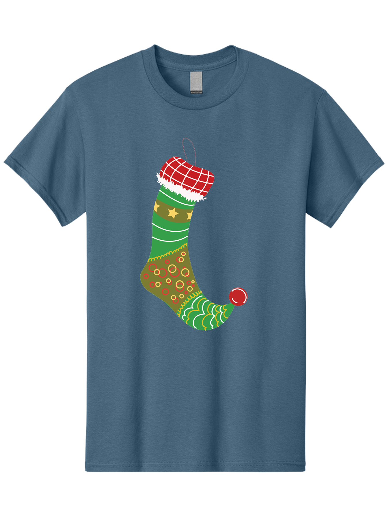 Christmas-Stocking-1 Men'S Graphic Tee, 100% Cotton, Comfortable Casual Summer Wear, Machine Washable, Christmas Stocking, Holiday Decoration, Festive Colors, Red And Green Stripes, Gold Stars, Hanging Ornament, Holly Jolly, Santa Claus, Aac585 3