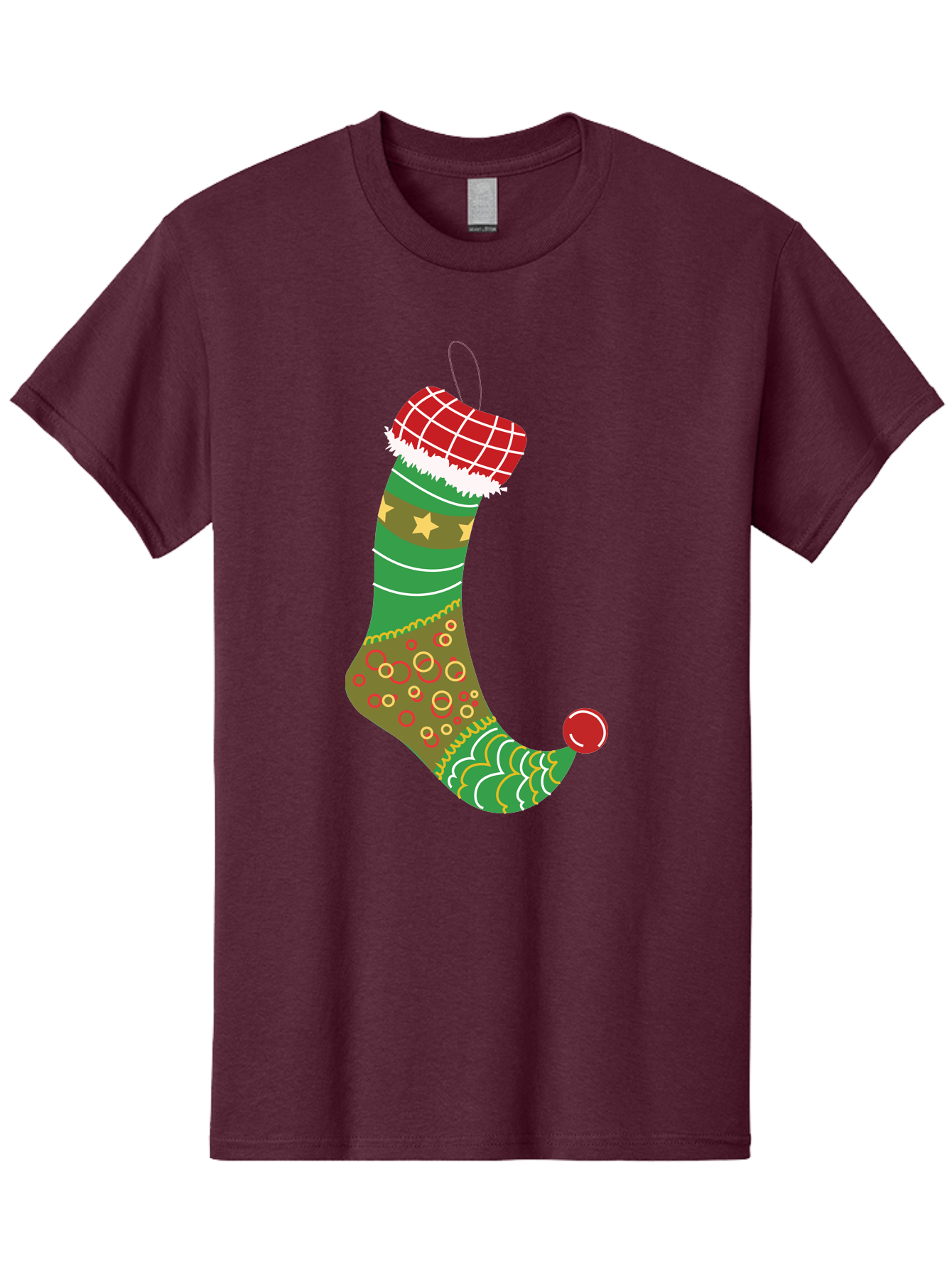 Christmas-Stocking-1 Men'S Graphic Tee, 100% Cotton, Comfortable Casual Summer Wear, Machine Washable, Christmas Stocking, Holiday Decoration, Festive Colors, Red And Green Stripes, Gold Stars, Hanging Ornament, Holly Jolly, Santa Claus, Aac585 7