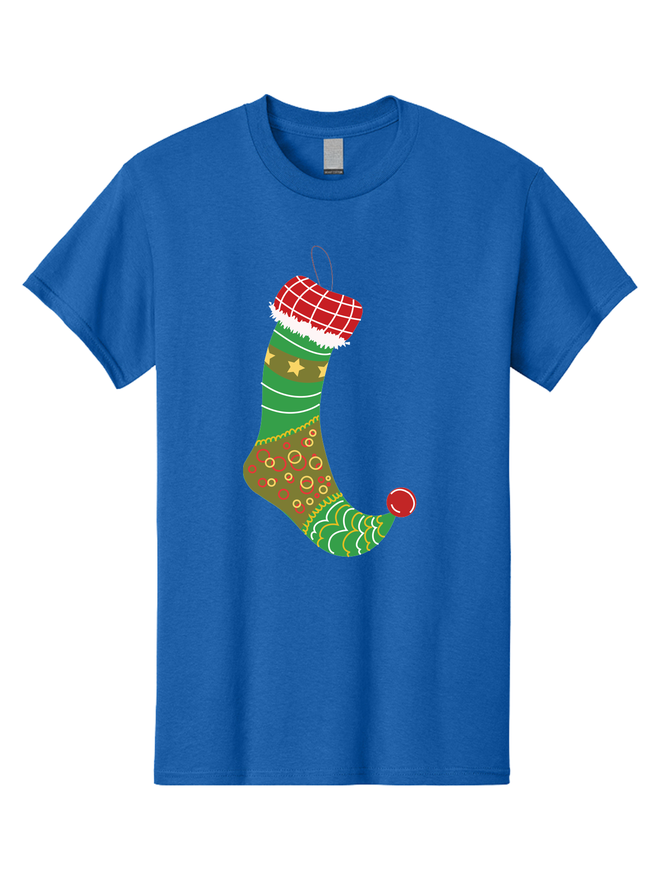 Christmas-Stocking-1 Men'S Graphic Tee, 100% Cotton, Comfortable Casual Summer Wear, Machine Washable, Christmas Stocking, Holiday Decoration, Festive Colors, Red And Green Stripes, Gold Stars, Hanging Ornament, Holly Jolly, Santa Claus, Aac585 5