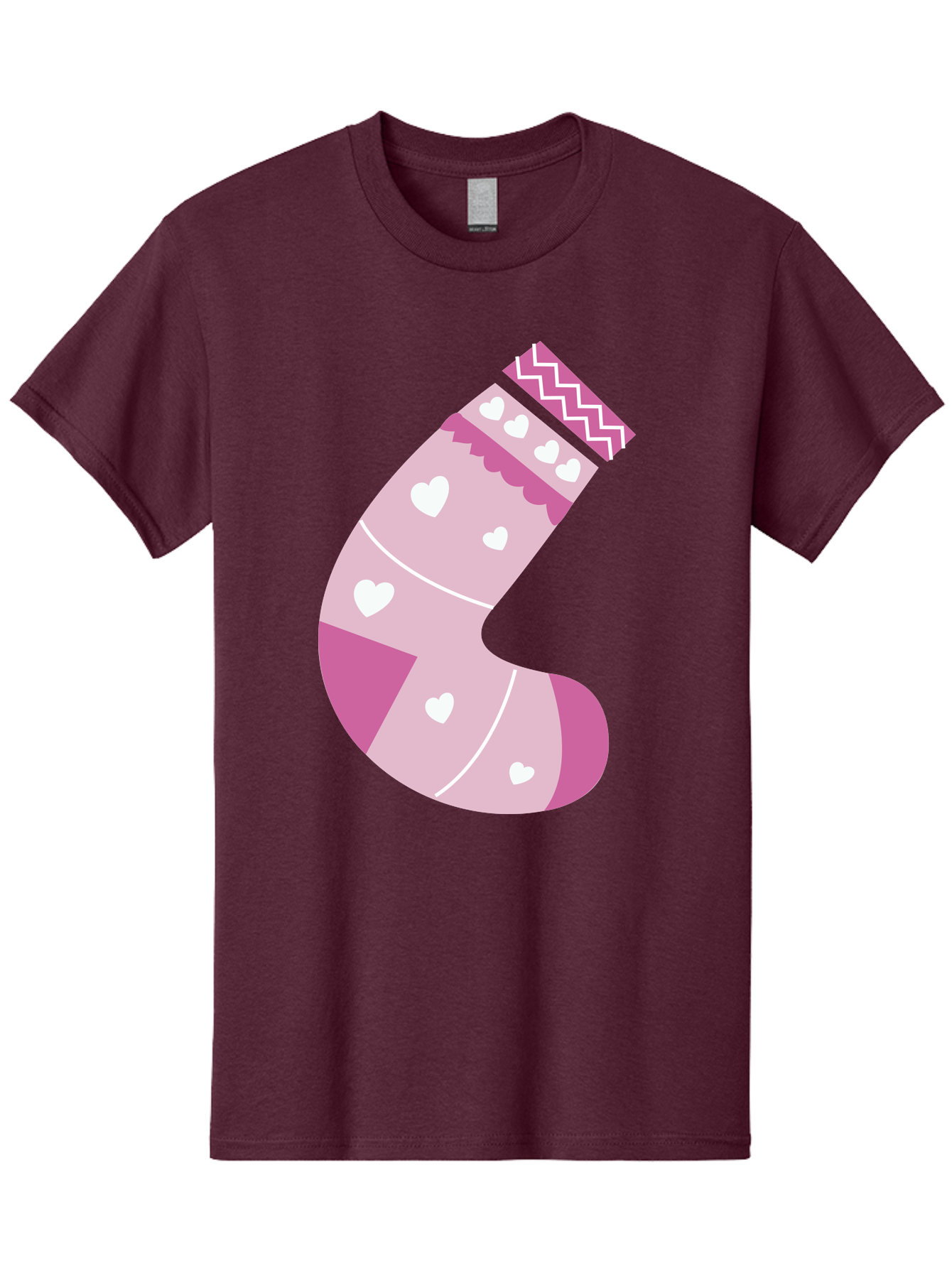 Christmas-Stocking-2 Men'S Graphic Tee, 100% Cotton, Comfortable Casual Summer Wear, Machine Washable, Christmas Stocking, Pink And White Colors, Heart Patterns, Festive Design, Holiday Decor, Christmas Theme, Seasonal Illustration Aac586 7