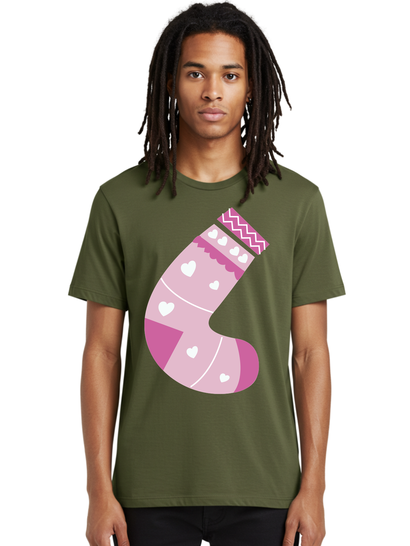 Christmas-Stocking-2 Men'S Graphic Tee, 100% Cotton, Comfortable Casual Summer Wear, Machine Washable, Christmas Stocking, Pink And White Colors, Heart Patterns, Festive Design, Holiday Decor, Christmas Theme, Seasonal Illustration Aac586 24