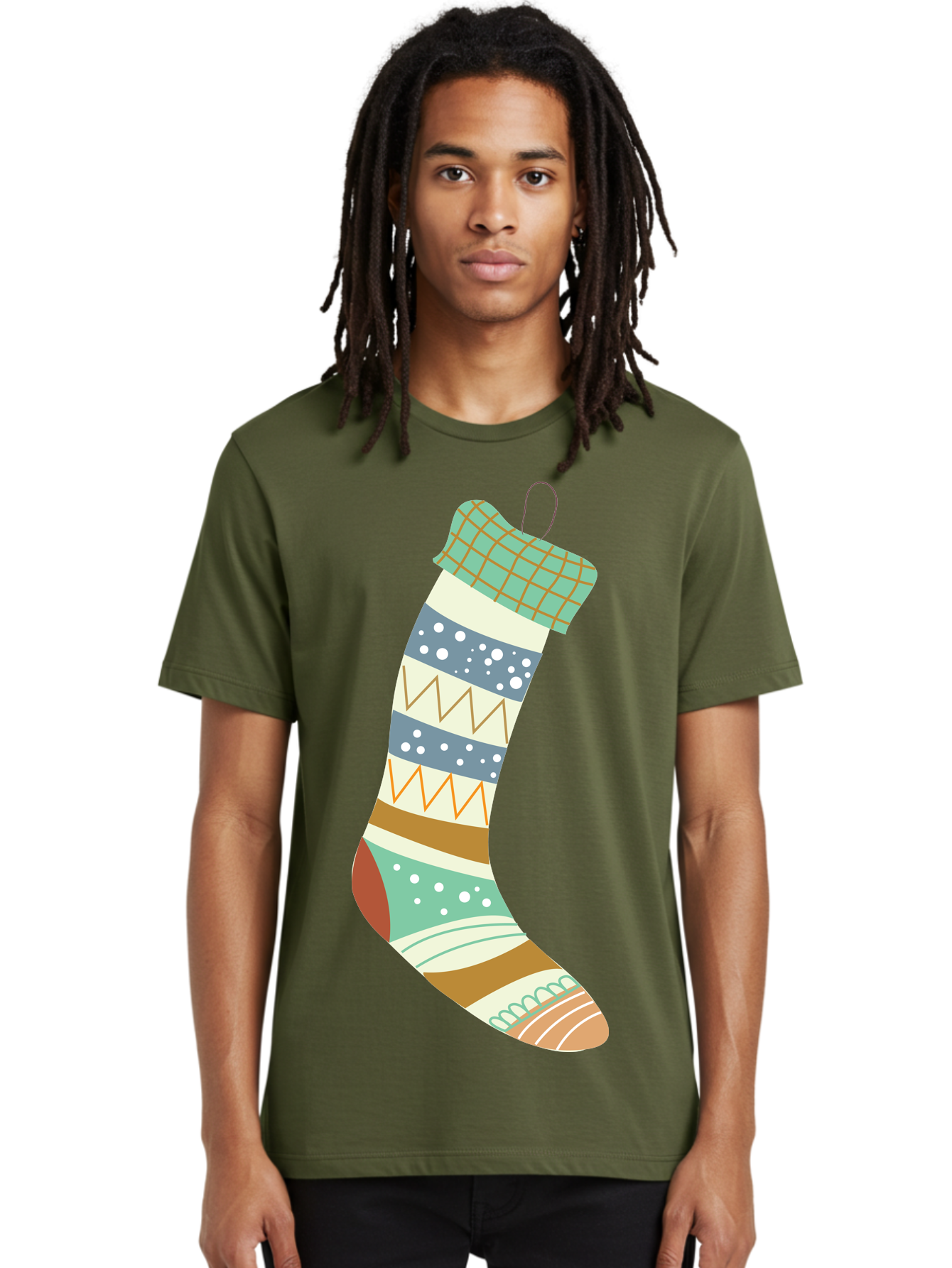 Christmas-Stocking Men'S Graphic Tee, 100% Cotton, Comfortable Casual Summer Wear, Machine Washable, Christmas Stocking, Holiday Decor, Festive Patterns, Stripes, Polka Dots, Chevron Design, Hanging Ornament, Seasonal Decoration, Aac587 18