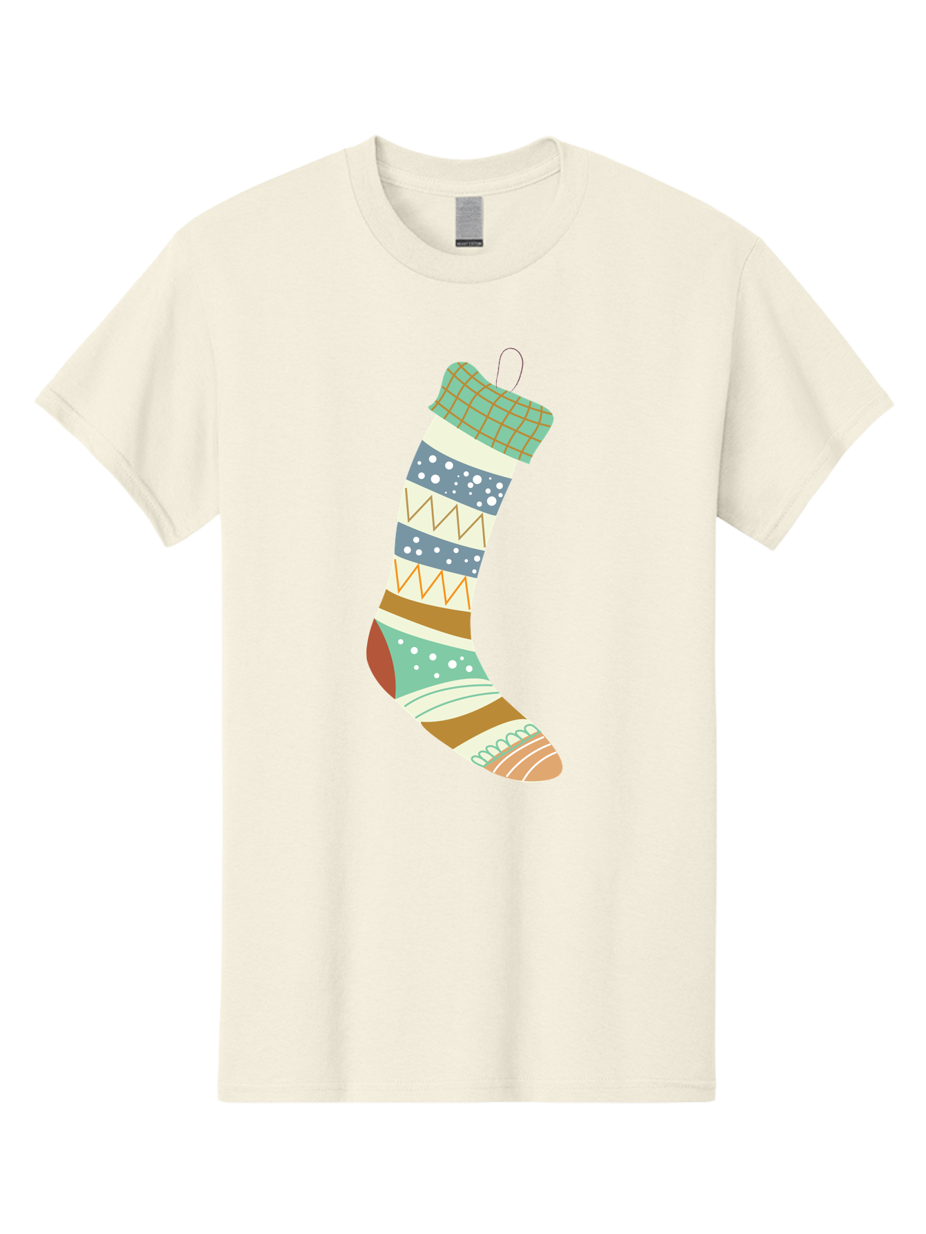 Christmas-Stocking Men'S Graphic Tee, 100% Cotton, Comfortable Casual Summer Wear, Machine Washable, Christmas Stocking, Holiday Decor, Festive Patterns, Stripes, Polka Dots, Chevron Design, Hanging Ornament, Seasonal Decoration, Aac587 5