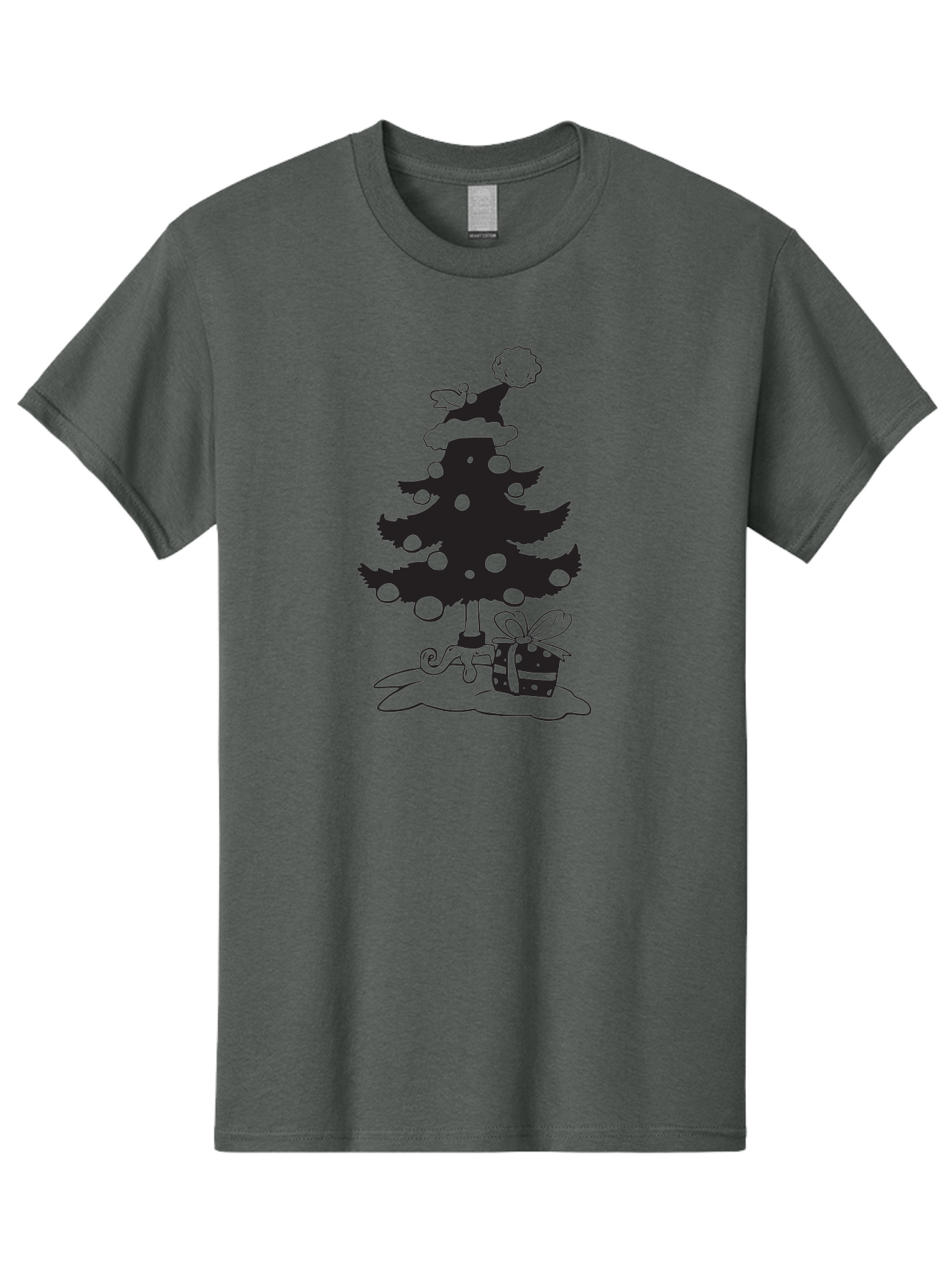 Christmas-Tree-1 Men'S Graphic Tee, 100% Cotton, Comfortable Casual Summer Wear, Machine Washable, Christmas Tree Silhouette, Decorated Tree, Angel On Top, Christmas Ornaments, Gift Box, Ribbon, Festive, Holiday, Christmas Decoration, Aac588 3