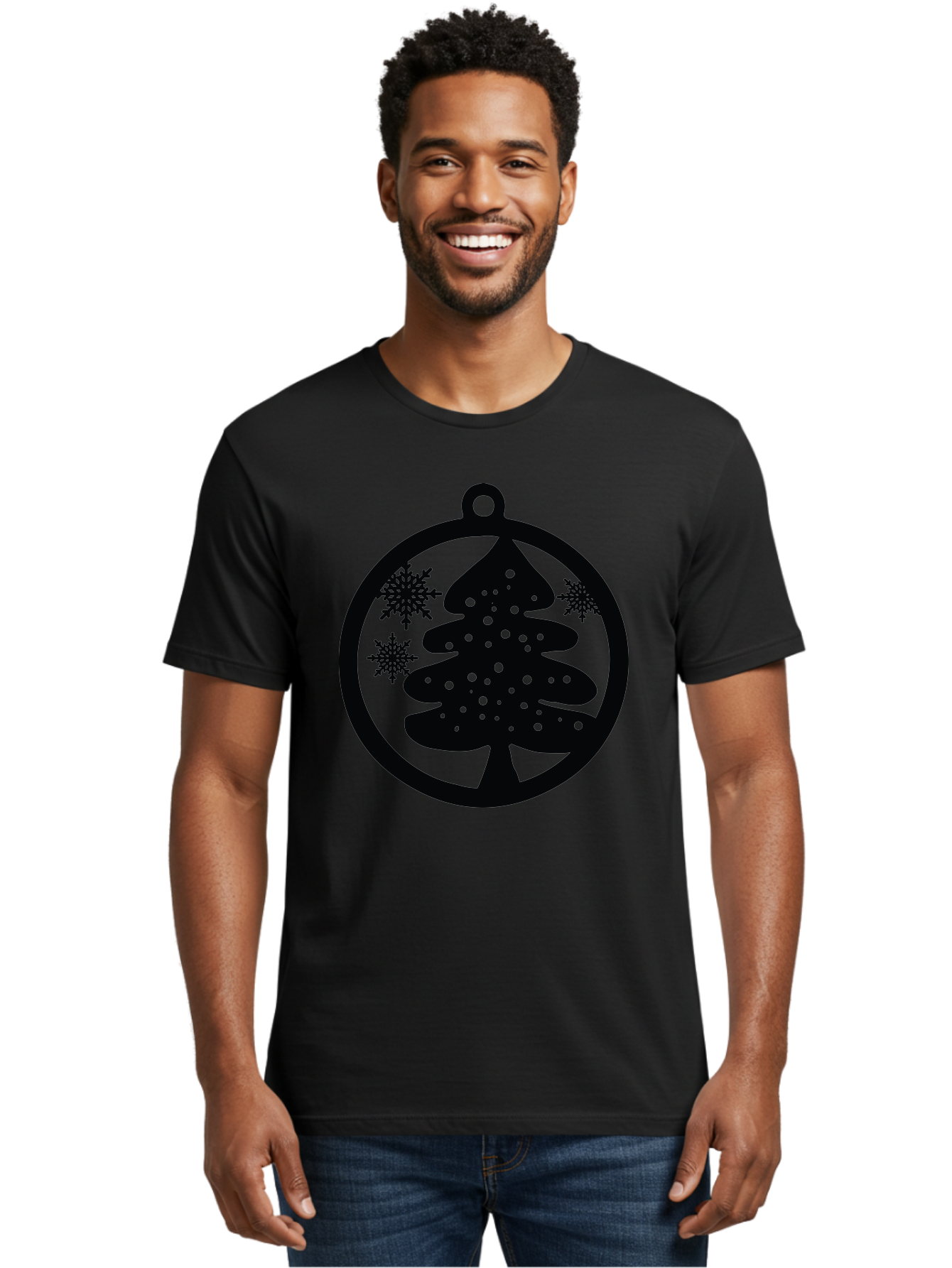 Christmas-Tree-Ornament Men'S Graphic Tee, 100% Cotton, Comfortable Casual Summer Wear, Machine Washable, Christmas Tree Silhouette, Snowflakes, Holiday Decoration, Festive Design, Winter Wonderland, Christmas Ornament, Bauble, Tree Bauble, Aac592 8