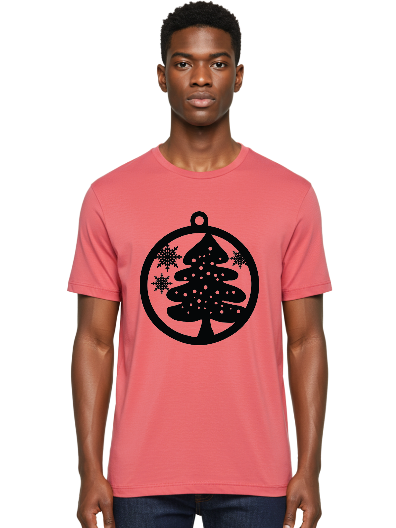 Christmas-Tree-Ornament Men'S Graphic Tee, 100% Cotton, Comfortable Casual Summer Wear, Machine Washable, Christmas Tree Silhouette, Snowflakes, Holiday Decoration, Festive Design, Winter Wonderland, Christmas Ornament, Bauble, Tree Bauble, Aac592 24