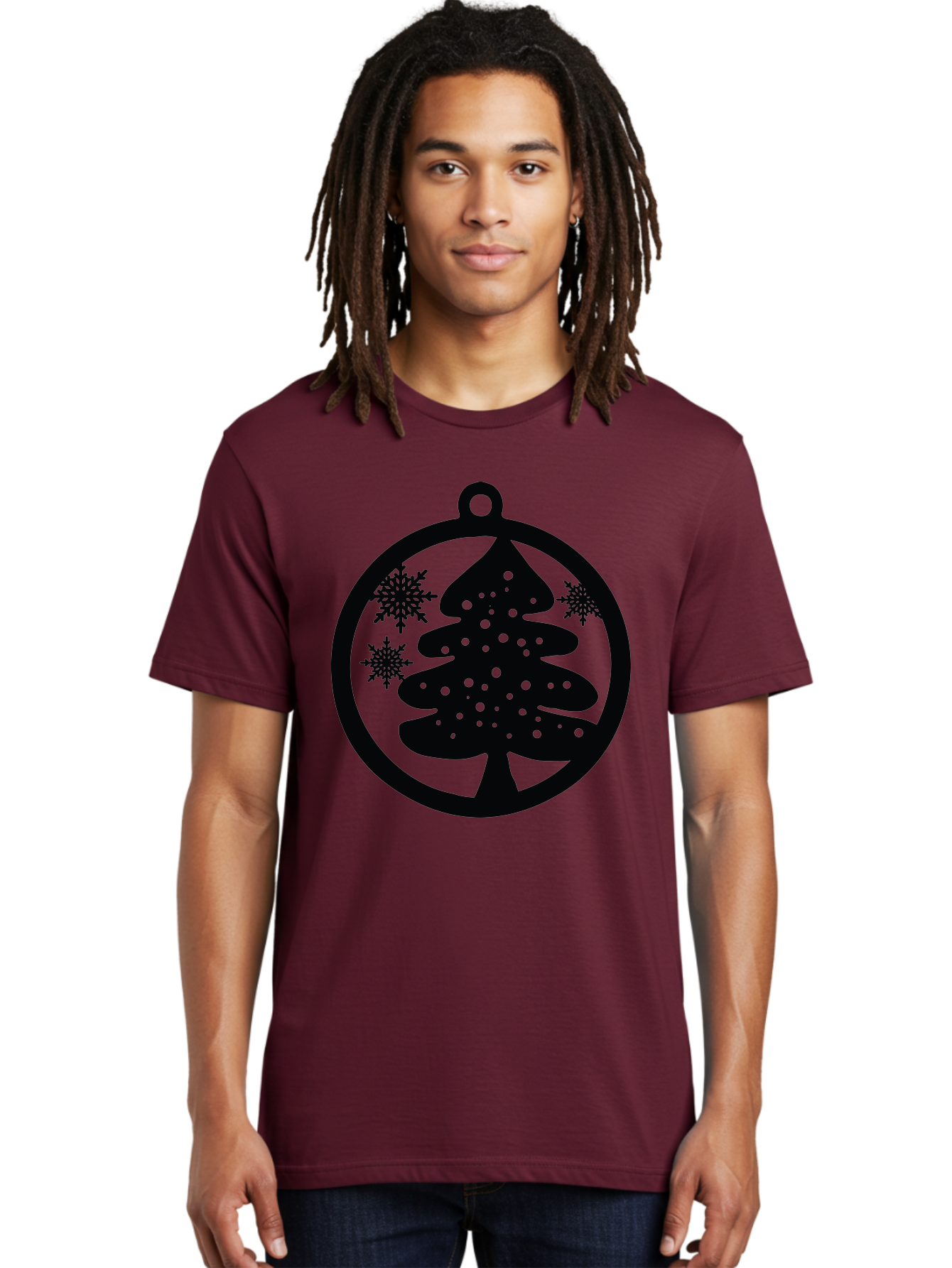 Christmas-Tree-Ornament Men'S Graphic Tee, 100% Cotton, Comfortable Casual Summer Wear, Machine Washable, Christmas Tree Silhouette, Snowflakes, Holiday Decoration, Festive Design, Winter Wonderland, Christmas Ornament, Bauble, Tree Bauble, Aac592 22