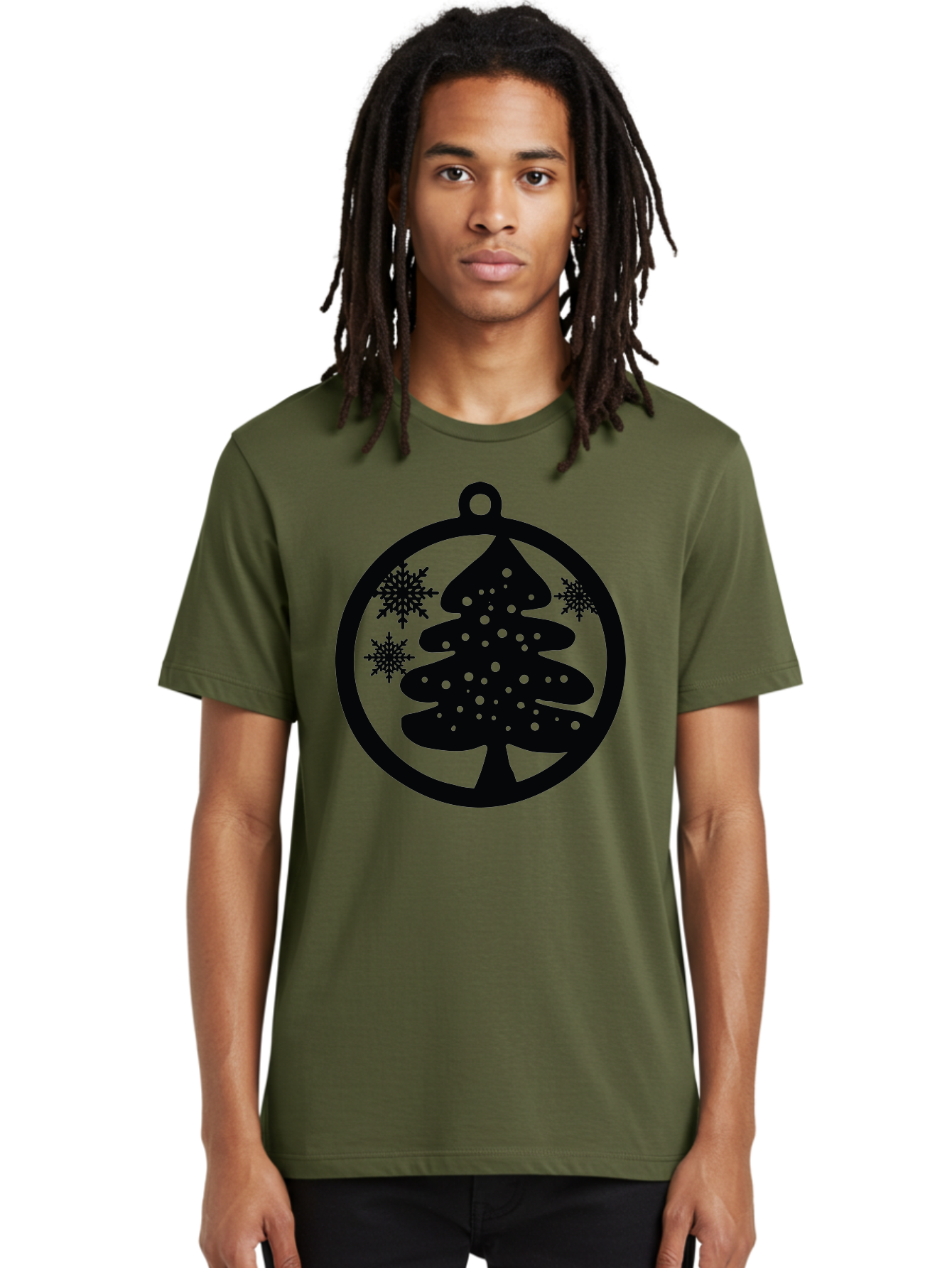 Christmas-Tree-Ornament Men'S Graphic Tee, 100% Cotton, Comfortable Casual Summer Wear, Machine Washable, Christmas Tree Silhouette, Snowflakes, Holiday Decoration, Festive Design, Winter Wonderland, Christmas Ornament, Bauble, Tree Bauble, Aac592 6