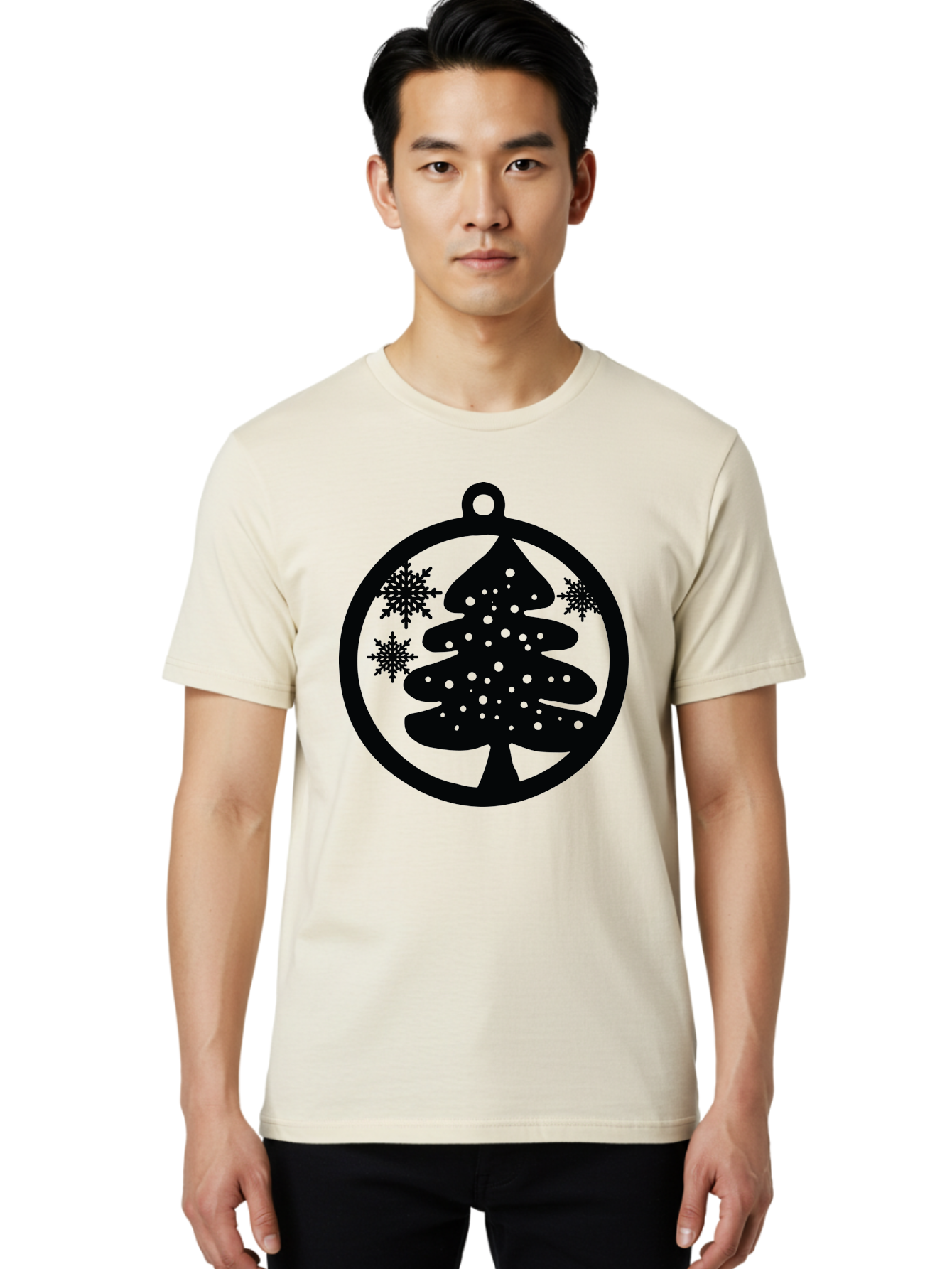 Christmas-Tree-Ornament Men'S Graphic Tee, 100% Cotton, Comfortable Casual Summer Wear, Machine Washable, Christmas Tree Silhouette, Snowflakes, Holiday Decoration, Festive Design, Winter Wonderland, Christmas Ornament, Bauble, Tree Bauble, Aac592 28