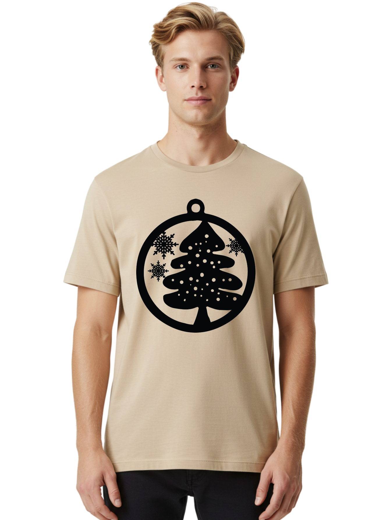 Christmas-Tree-Ornament Men'S Graphic Tee, 100% Cotton, Comfortable Casual Summer Wear, Machine Washable, Christmas Tree Silhouette, Snowflakes, Holiday Decoration, Festive Design, Winter Wonderland, Christmas Ornament, Bauble, Tree Bauble, Aac592 18