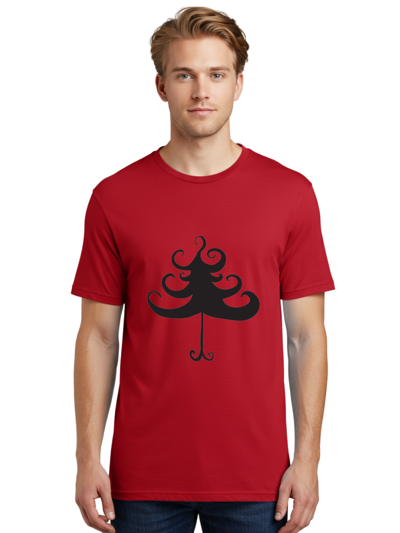 Christmas-Tree-Silhouette Men'S Graphic Tee, 100% Cotton, Comfortable Casual Summer Wear, Machine Washable, Christmas Tree Silhouette, Decorative Christmas Tree, Festive Holiday Symbol, Swirly Christmas Tree Design, Aac593 26