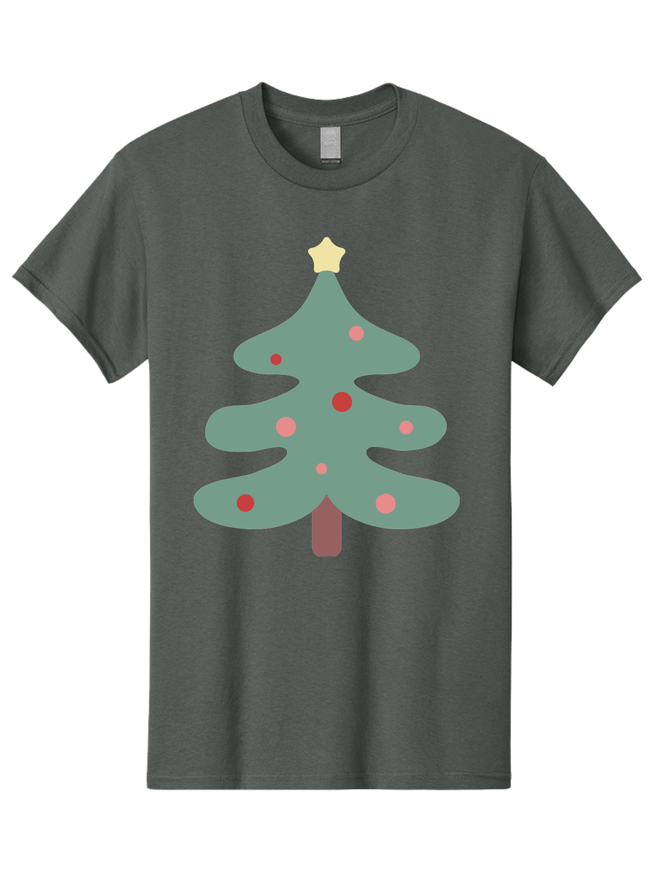 Christmas-Tree Men'S Graphic Tee, 100% Cotton, Comfortable Casual Summer Wear, Machine Washable, Christmas Tree, Festive Decorations, Red Ornaments, Pink Baubles, Star Topper, Holiday Cheer, Winter Wonderland, Cartoon Style, Simple Design, Aac594 23