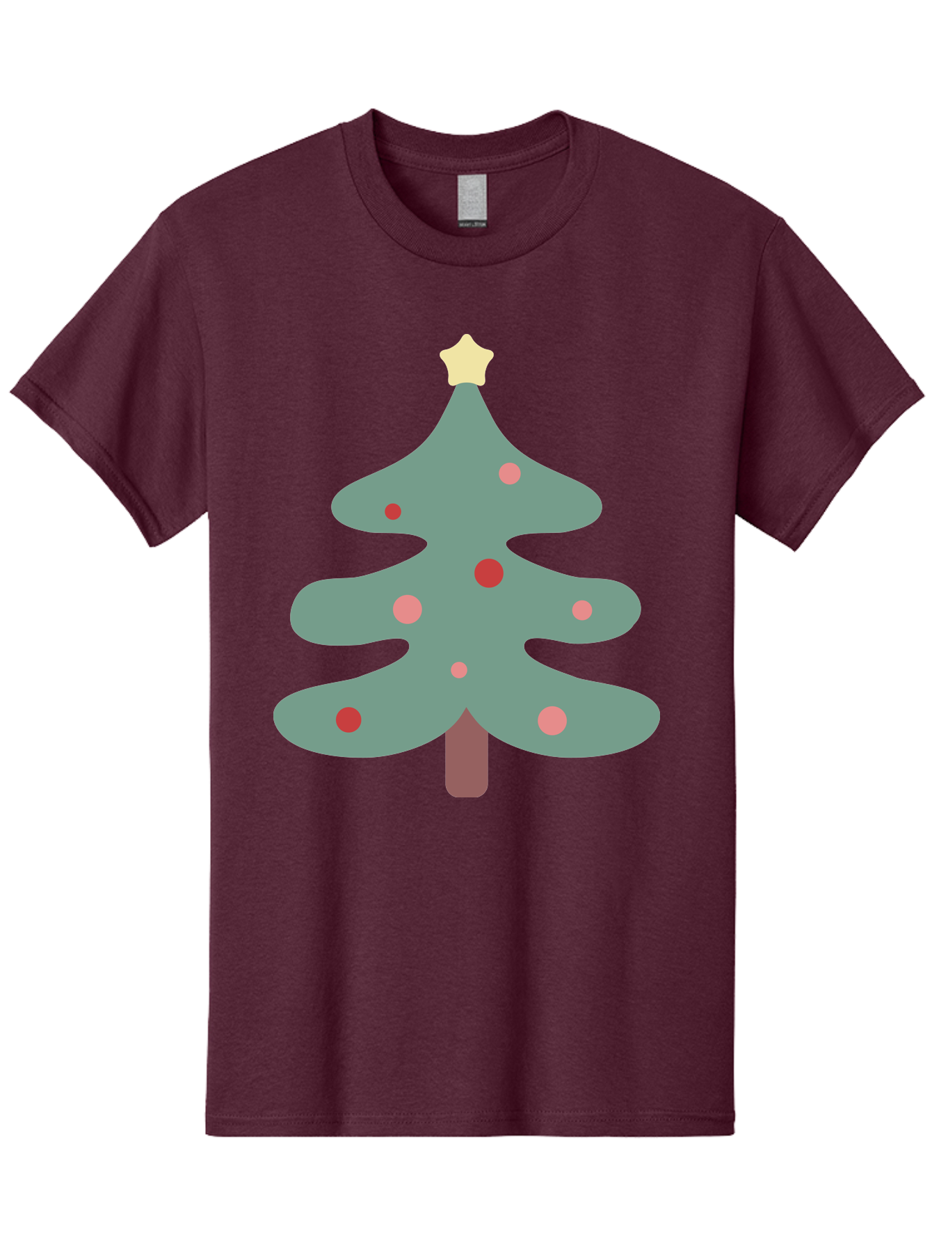 Christmas-Tree Men'S Graphic Tee, 100% Cotton, Comfortable Casual Summer Wear, Machine Washable, Christmas Tree, Festive Decorations, Red Ornaments, Pink Baubles, Star Topper, Holiday Cheer, Winter Wonderland, Cartoon Style, Simple Design, Aac594 3