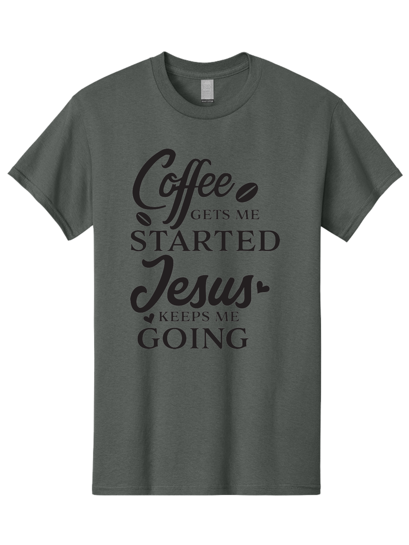 Coffee-Gets-Me-Started-Jesus-Keeps-Me-Going Men'S Graphic Tee, 100% Cotton, Comfortable Casual Summer Wear, Machine Washable, Coffee Quote, Inspirational Quote, Faith And Coffee, Motivational Saying, Christian Quote, Coffee Lover, Jesus Quote, Aac600 1