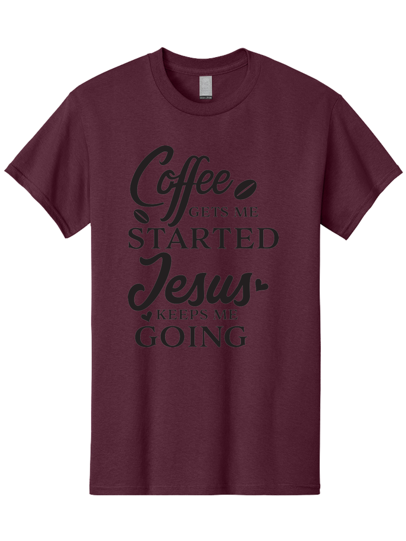 Coffee-Gets-Me-Started-Jesus-Keeps-Me-Going Men'S Graphic Tee, 100% Cotton, Comfortable Casual Summer Wear, Machine Washable, Coffee Quote, Inspirational Quote, Faith And Coffee, Motivational Saying, Christian Quote, Coffee Lover, Jesus Quote, Aac600 13