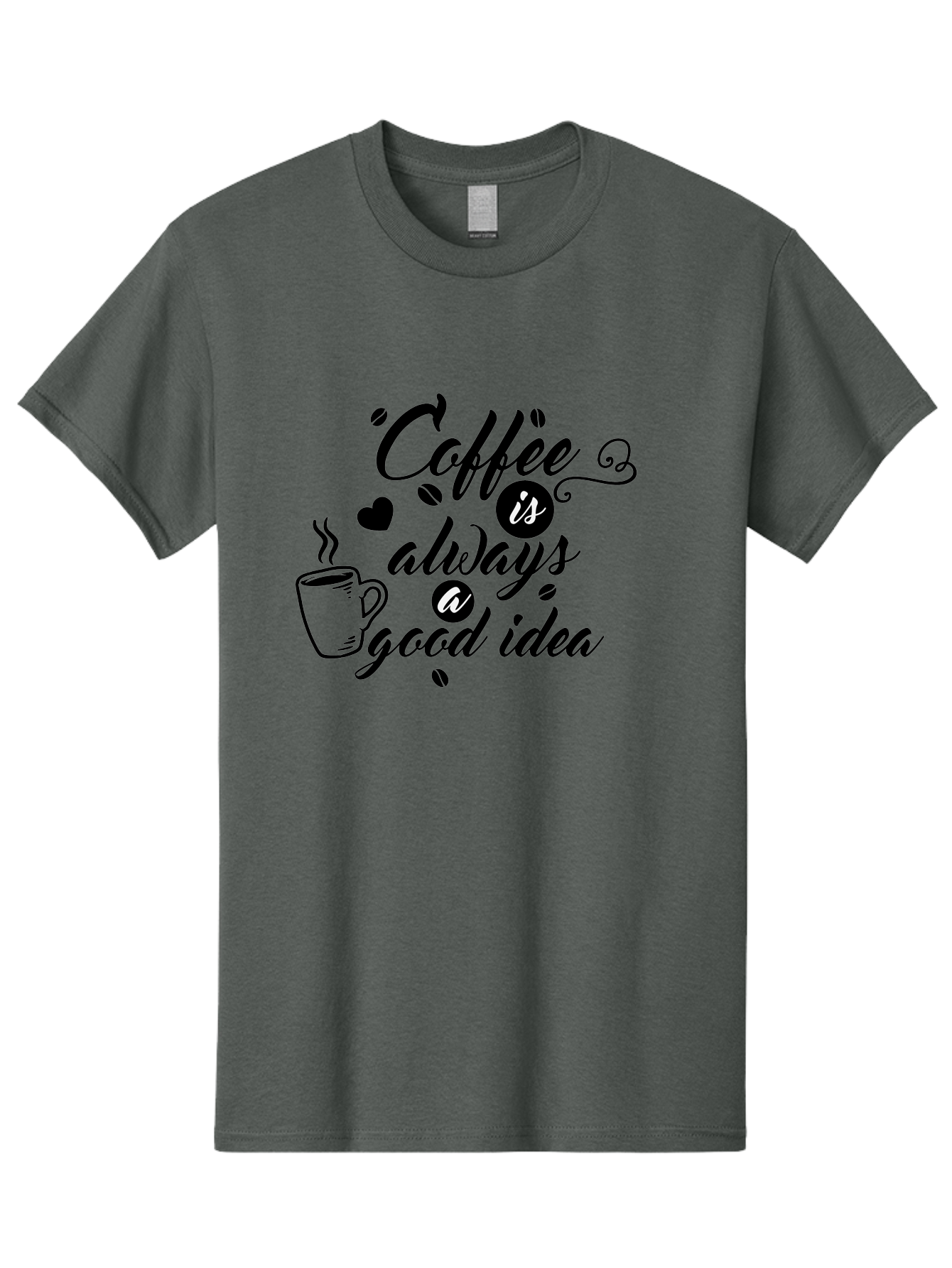Coffee-Is-Always-Good-Idea Men'S Graphic Tee, 100% Cotton, Comfortable Casual Summer Wear, Machine Washable, Coffee Quote, Coffee Art, Coffee Lover, Steaming Cup, Heart Shape, Coffee Beans, Morning Motivation, Coffee Culture, Aac601 17