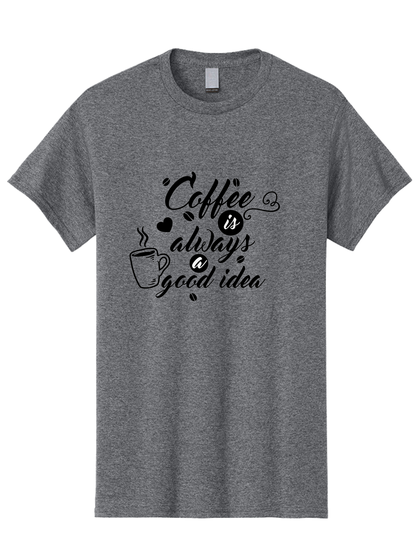 Coffee-Is-Always-Good-Idea Men'S Graphic Tee, 100% Cotton, Comfortable Casual Summer Wear, Machine Washable, Coffee Quote, Coffee Art, Coffee Lover, Steaming Cup, Heart Shape, Coffee Beans, Morning Motivation, Coffee Culture, Aac601 3