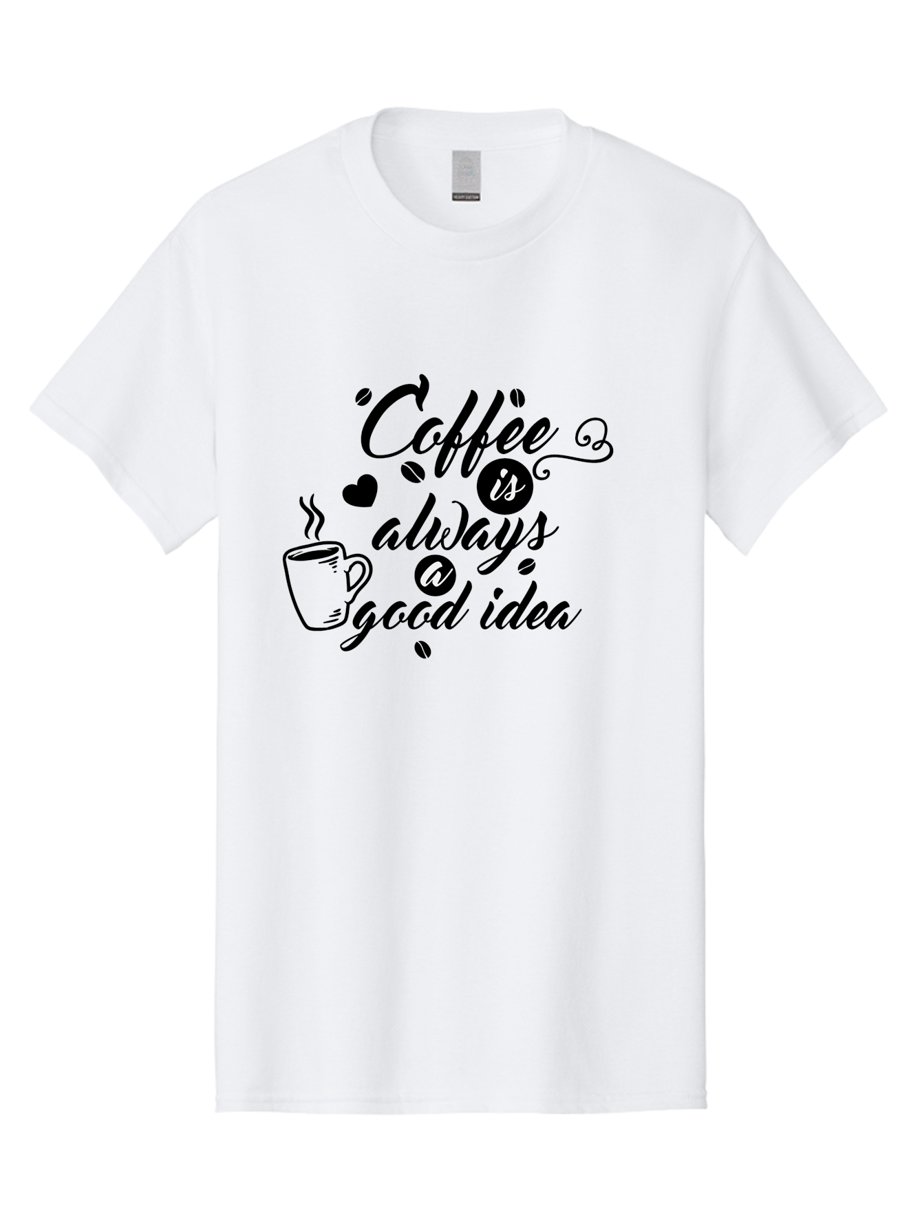 Coffee-Is-Always-Good-Idea Men'S Graphic Tee, 100% Cotton, Comfortable Casual Summer Wear, Machine Washable, Coffee Quote, Coffee Art, Coffee Lover, Steaming Cup, Heart Shape, Coffee Beans, Morning Motivation, Coffee Culture, Aac601 11