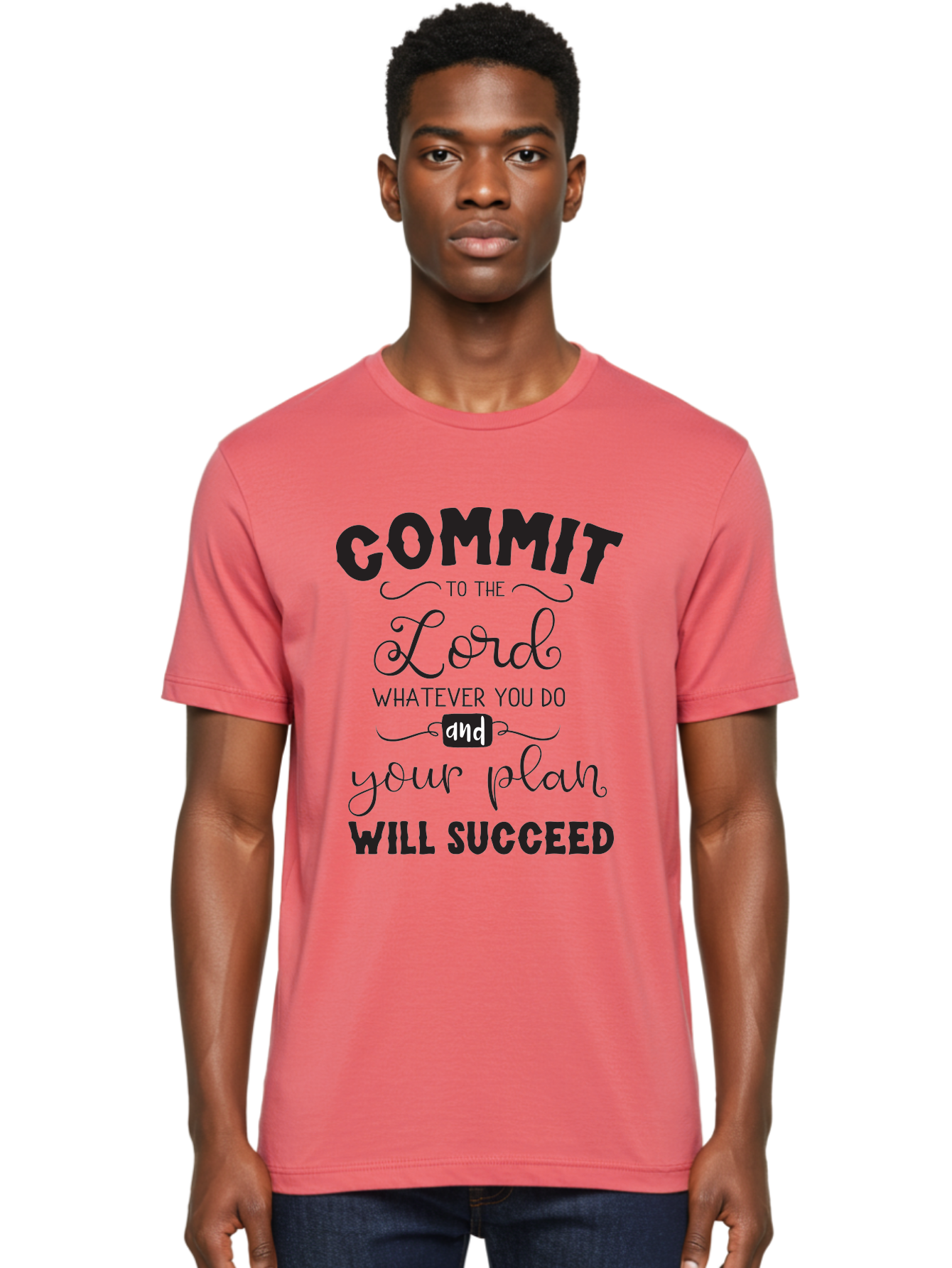 Commit-To-The-Lord Men'S Graphic Tee, 100% Cotton, Comfortable Casual Summer Wear, Machine Washable, Inspirational Quote, Motivational Message, Christian Faith, Success Mantra, Spiritual Guidance, Positive Affirmation, Faith And Success Aac606 10