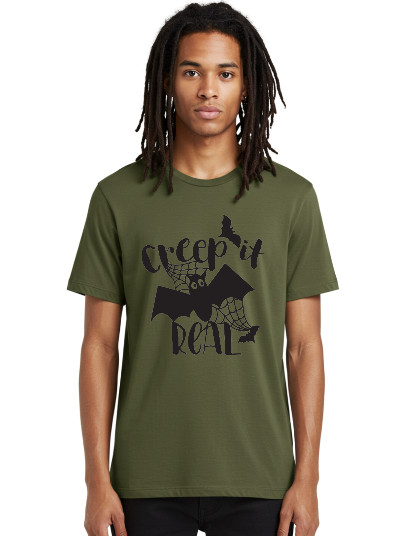 Creep-It-Real Men'S Graphic Tee, 100% Cotton, Comfortable Casual Summer Wear, Machine Washable, Halloween Graphics, Halloween Design, Creepy Bat, Spider Web, Halloween Theme, Spooky Atmosphere, Halloween Decoration, Creepy Eyes Aac614 22