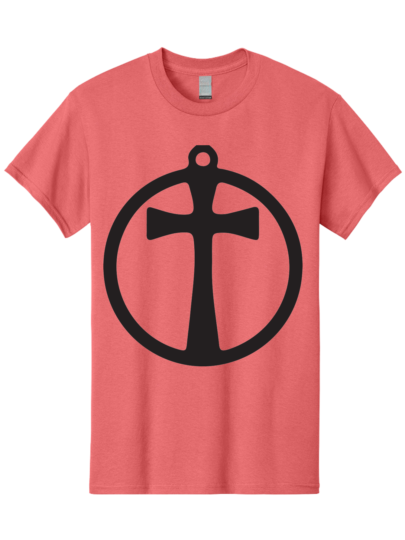Cross-In-Circle Men'S Graphic Tee, 100% Cotton, Comfortable Casual Summer Wear, Machine Washable, Cross In Circle, Pendant Design, Christian Symbol, Faith Jewelry, Minimalist Pendant, Simple Cross Design, Religious Icon Aac615 21