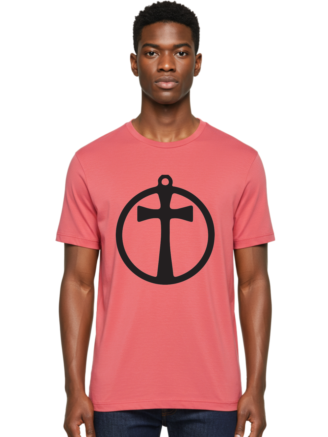 Cross-In-Circle Men'S Graphic Tee, 100% Cotton, Comfortable Casual Summer Wear, Machine Washable, Cross In Circle, Pendant Design, Christian Symbol, Faith Jewelry, Minimalist Pendant, Simple Cross Design, Religious Icon Aac615 22